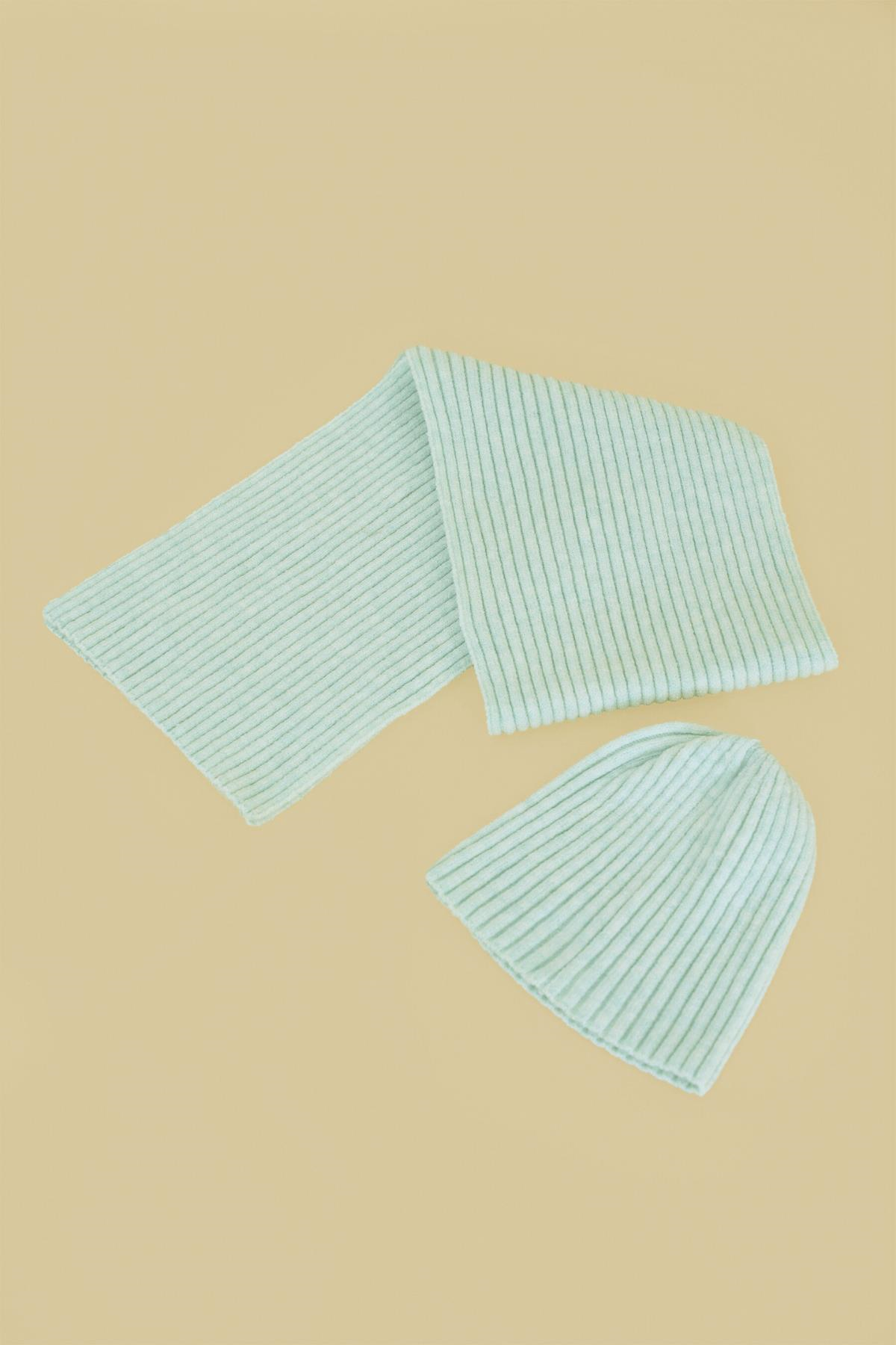 Chuba Çocuk Yumuşak Tuşeli Fitilli Atkı Bere Takımı 3-6 Yaş Mint CHKIDS101