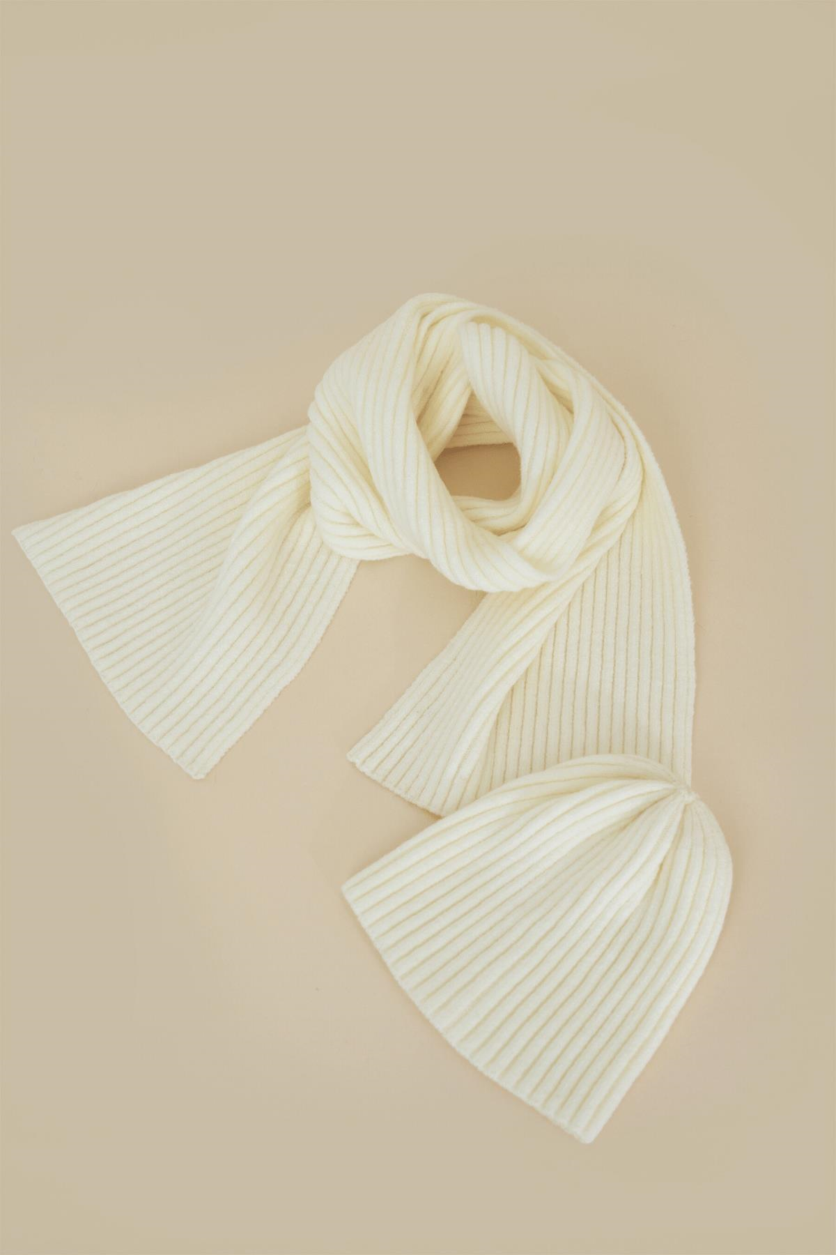 Chuba Çocuk Yumuşak Tuşeli Fitilli Atkı Bere Takımı 3-6 Yaş Ekru CHKIDS101