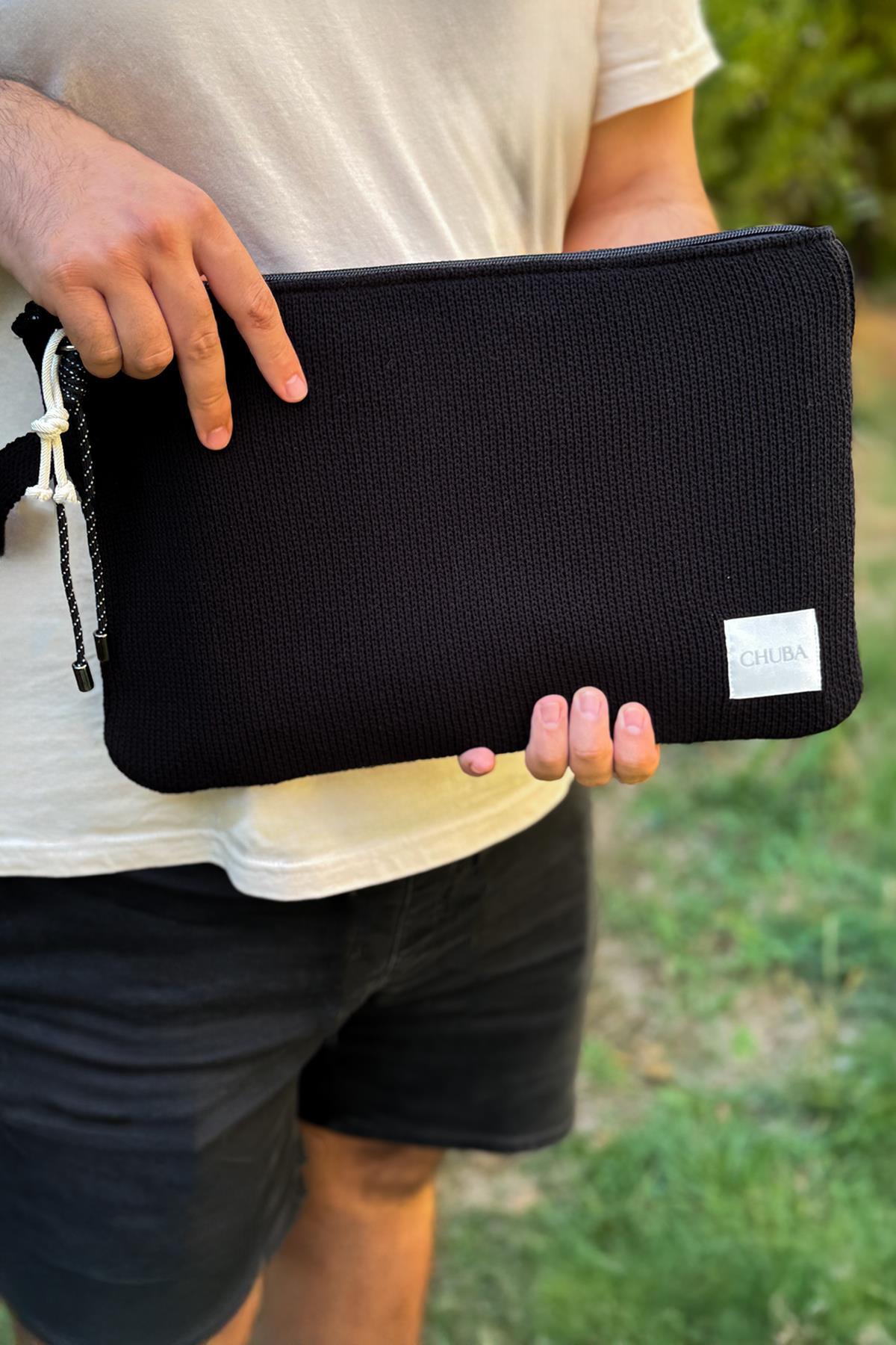 Chuba Dokulu Triko Aksesuarlı Laptop & Macbook & Tablet Kılıfı 13”-14” Inç Uyumlu Siyah CHAX823