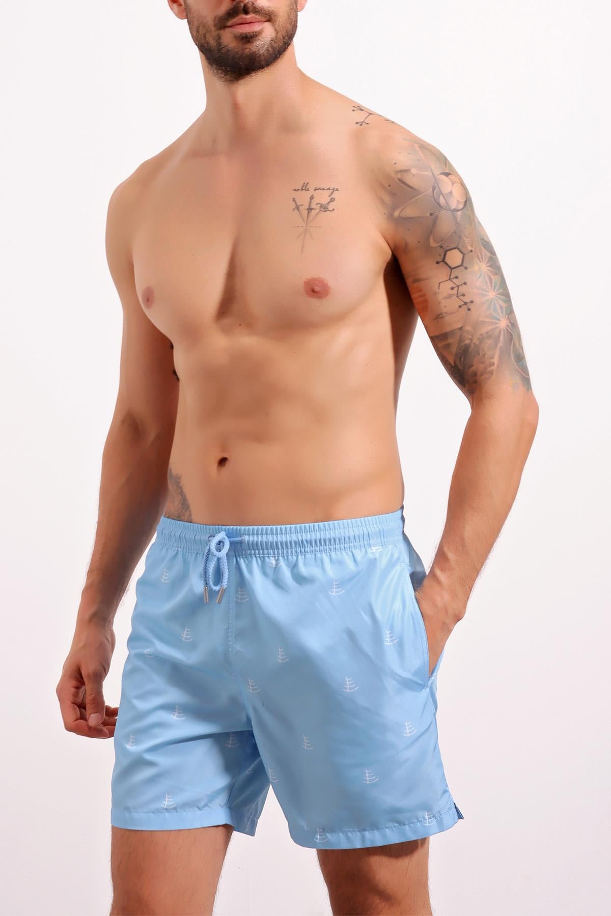 Chuba Erkek Açık Mavi Orta Boy Desenli Deniz Şortu 21S1002AM