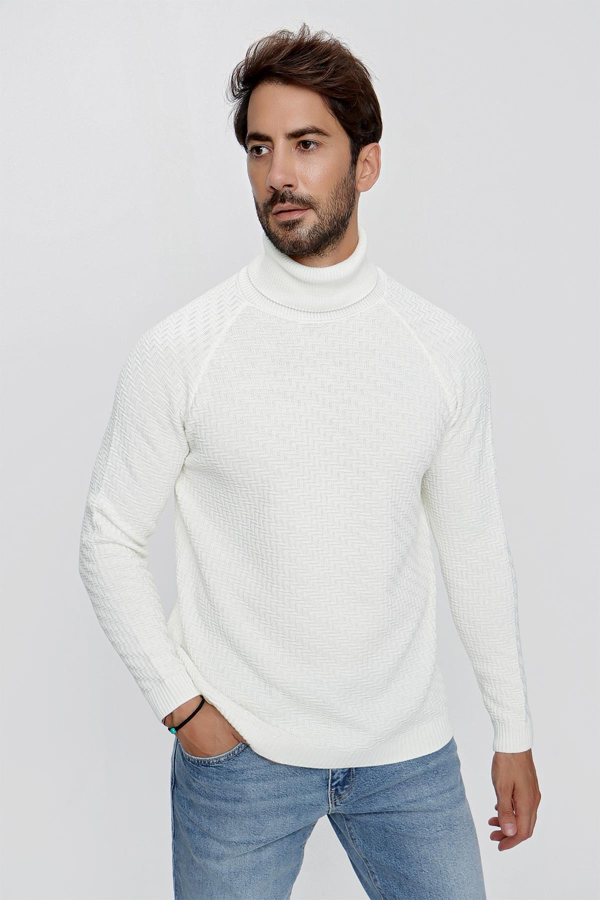CHUBA Erkek Balıkçı Yaka Regular Fit Dokulu Uzun Kollu Triko Kazak Ekru 23W212