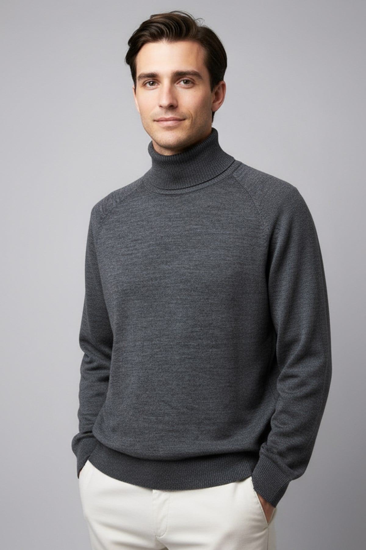 Chuba Erkek Balıkçı Yaka Standart Fit İtalyan Reglan Triko Kazak Antrasit 26W2013