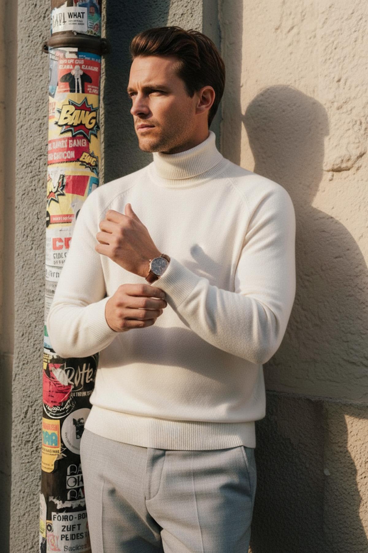 Chuba Erkek Balıkçı Yaka Standart Fit İtalyan Reglan Triko Kazak Ekru 26W2013