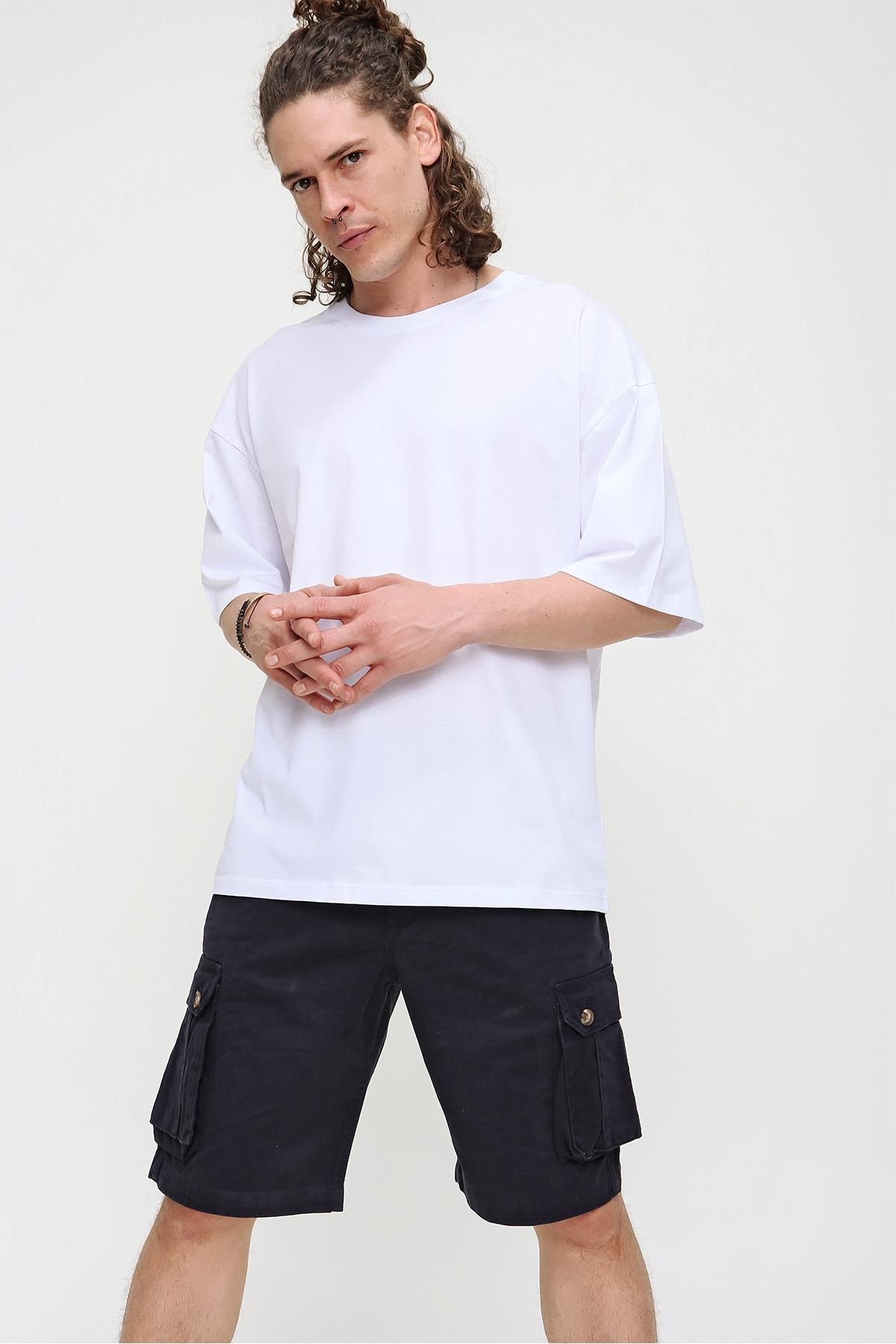 Chuba Erkek Beyaz Bisiklet Yaka Oversize Basic Pamuklu T-Shirt 21S102