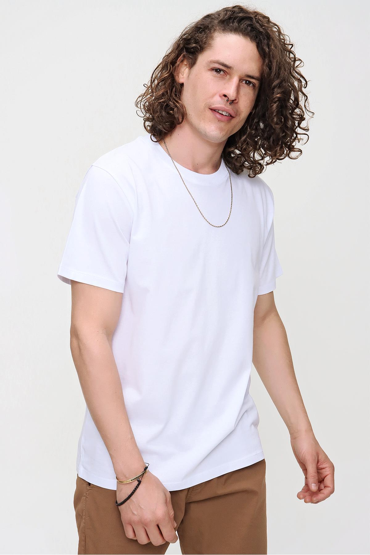 Chuba Erkek Beyaz Bisiklet Yaka Regular Fit Basic Pamuklu T-Shirt 21S101