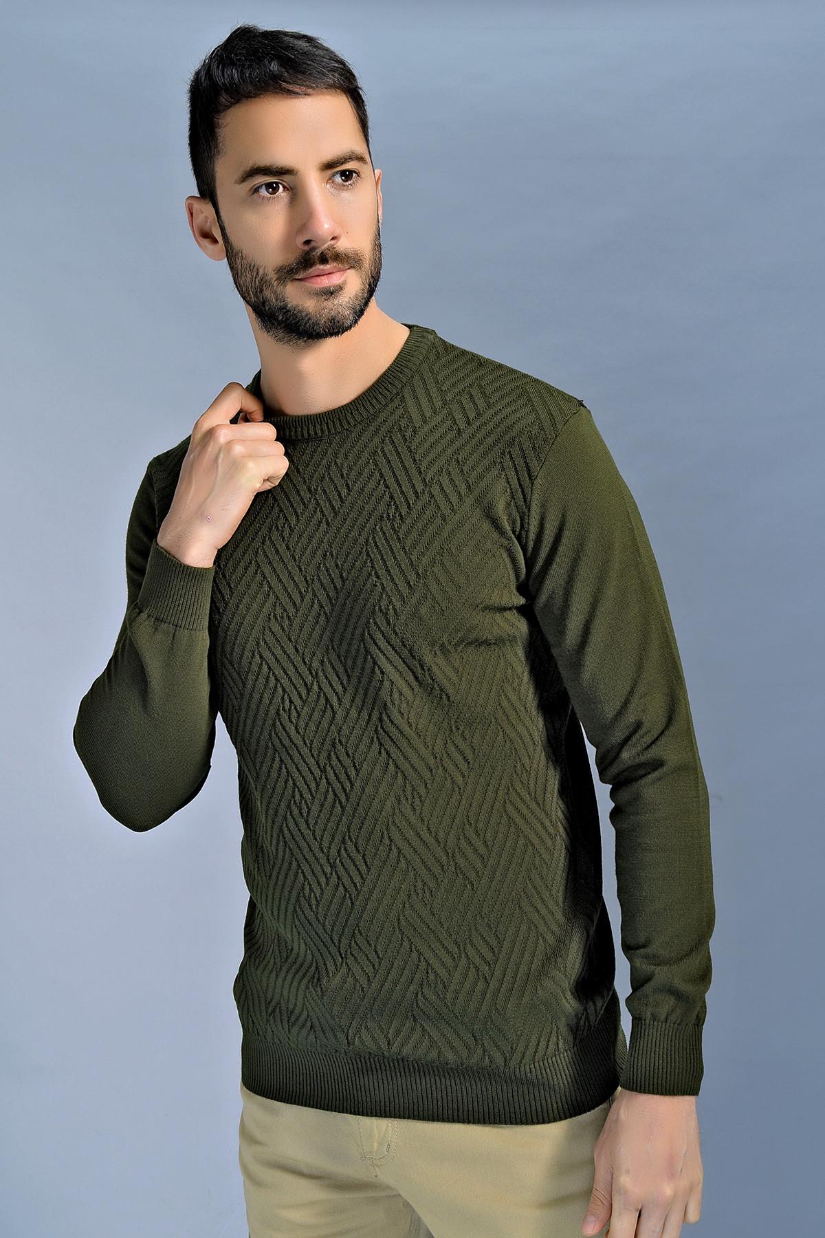 Chuba Erkek Bisiklet Yaka Desenli Triko Kazak 20W162