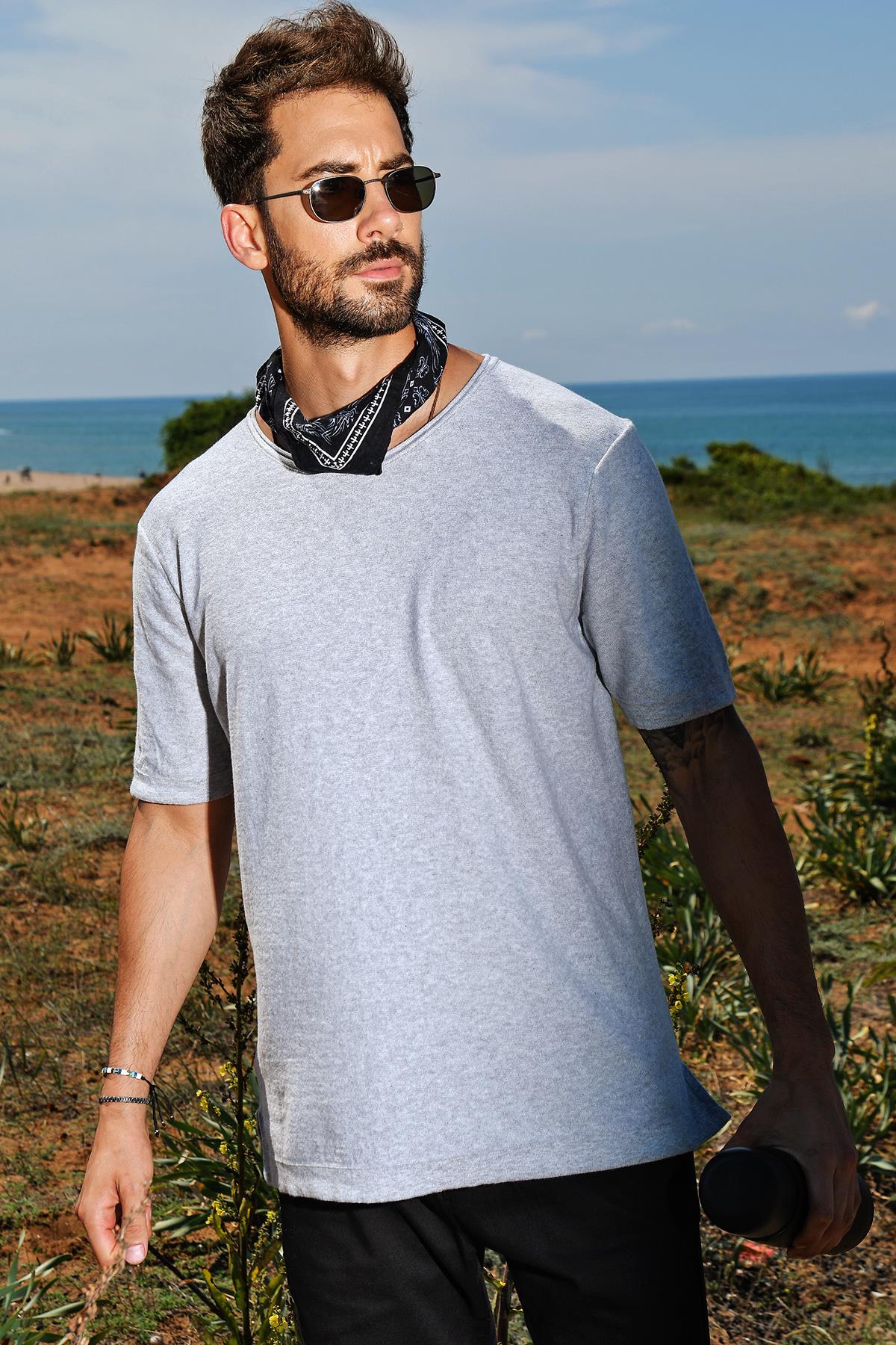 Chuba Erkek Bisiklet Yaka Oversize Triko T-Shirt 20S404