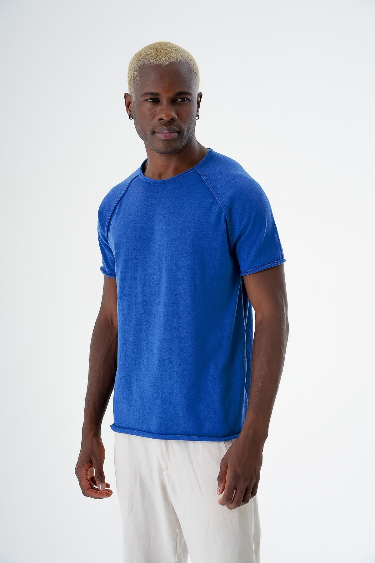 Chuba Erkek Bisiklet Yaka Spor Kesim Kısa Kollu İnce Triko T-Shirt Navy 24S268