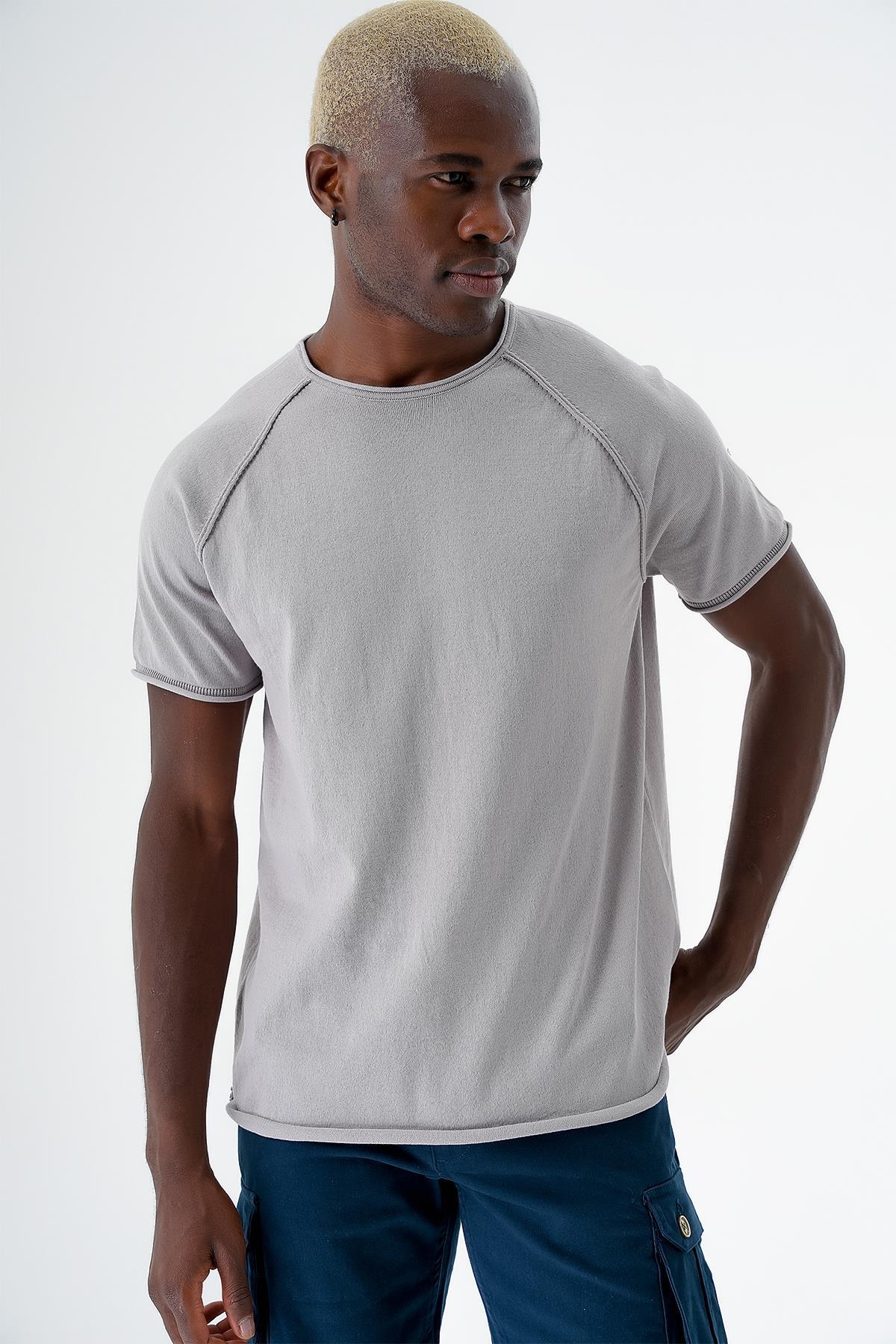 Chuba Erkek Bisiklet Yaka Spor Kesim Kısa Kollu İnce Triko T-Shirt Gri 24S268