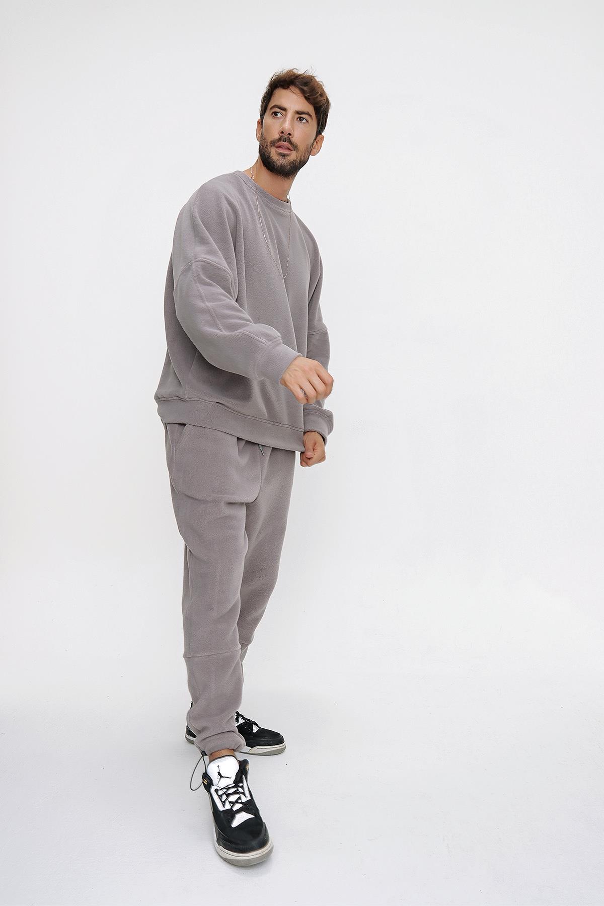 Chuba Erkek Gri Oversize Polar Eşofman Takımı 22W804