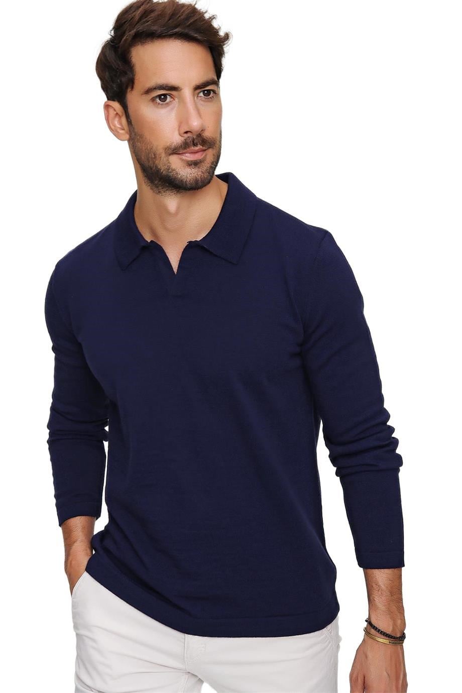 Chuba Erkek Lacivert Reddington Polo Yaka Uzun Kollu İnce Triko Kazak 22W403
