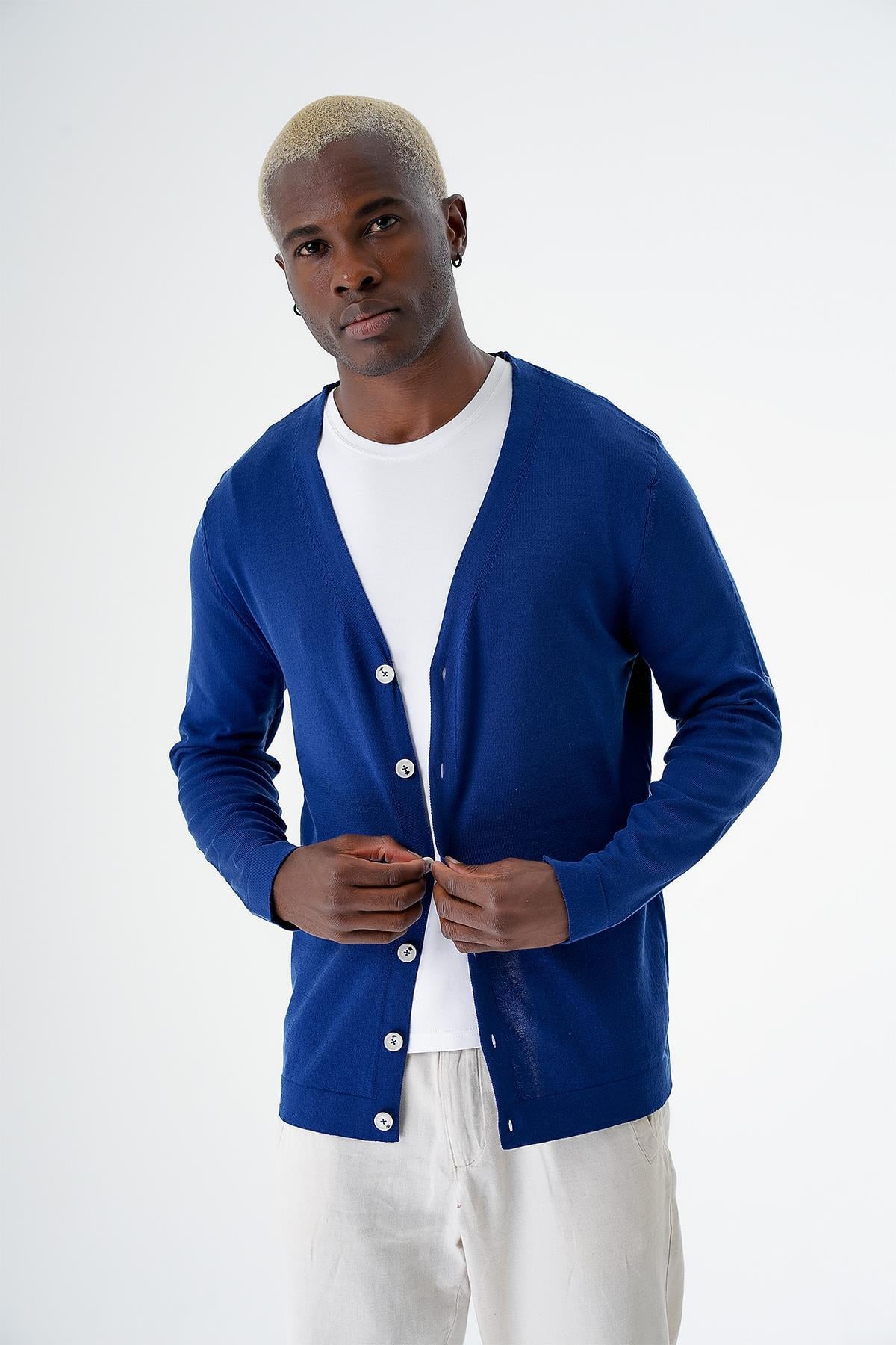 Chuba Erkek Pamuklu Düğmeli Standart Fit Casual Triko Hırka Navy 24S277