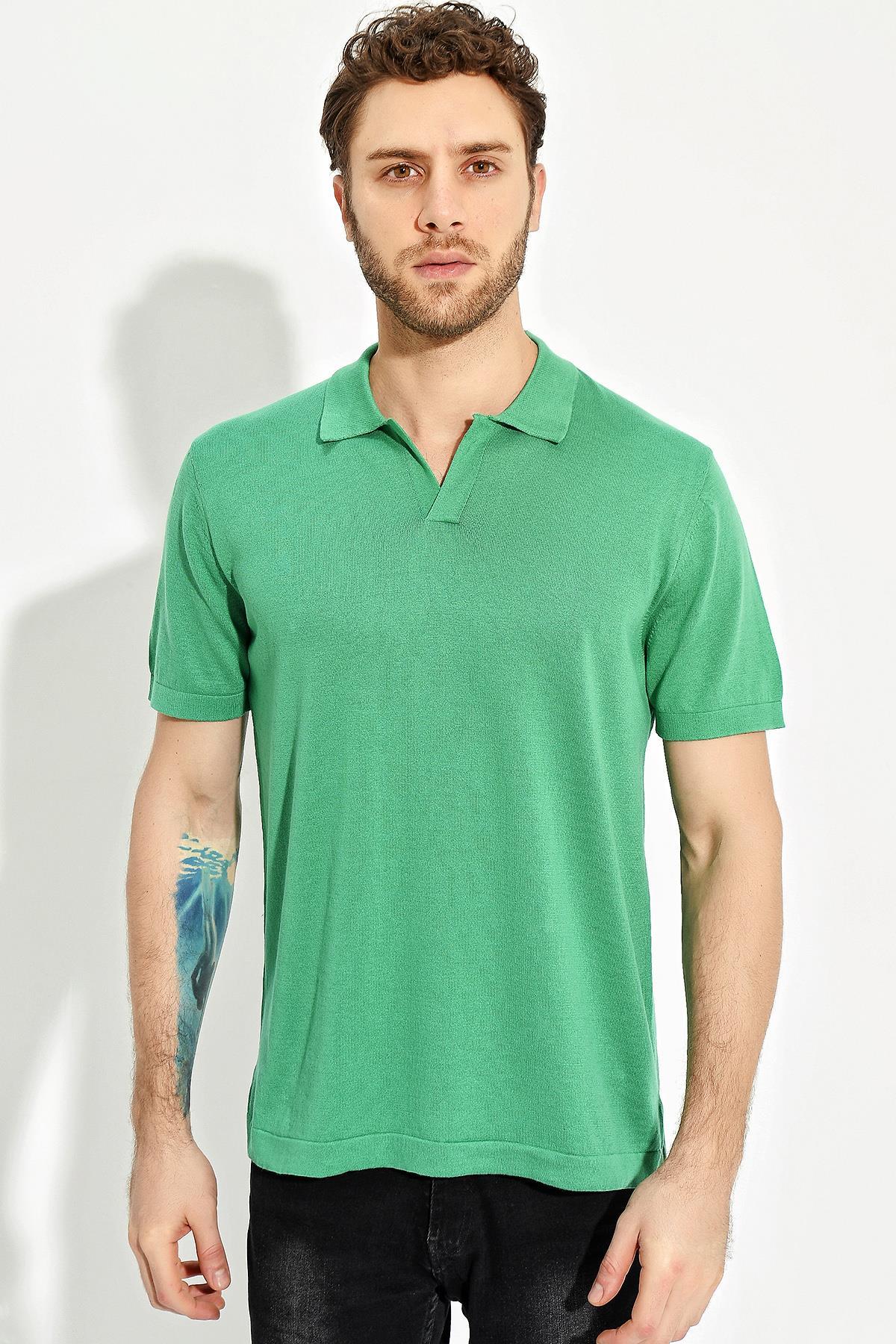 Chuba Erkek Polo Yaka Yırtmaçlı Spor Triko T-Shirt Yeşil 20S403