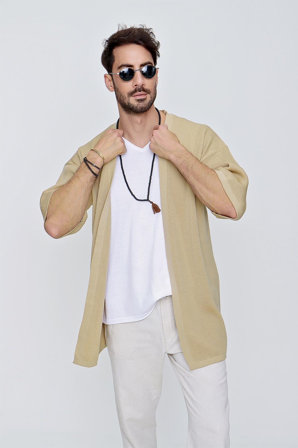 Chuba Erkek Rahat Kalıp Triko Kimono Taba  22SM211