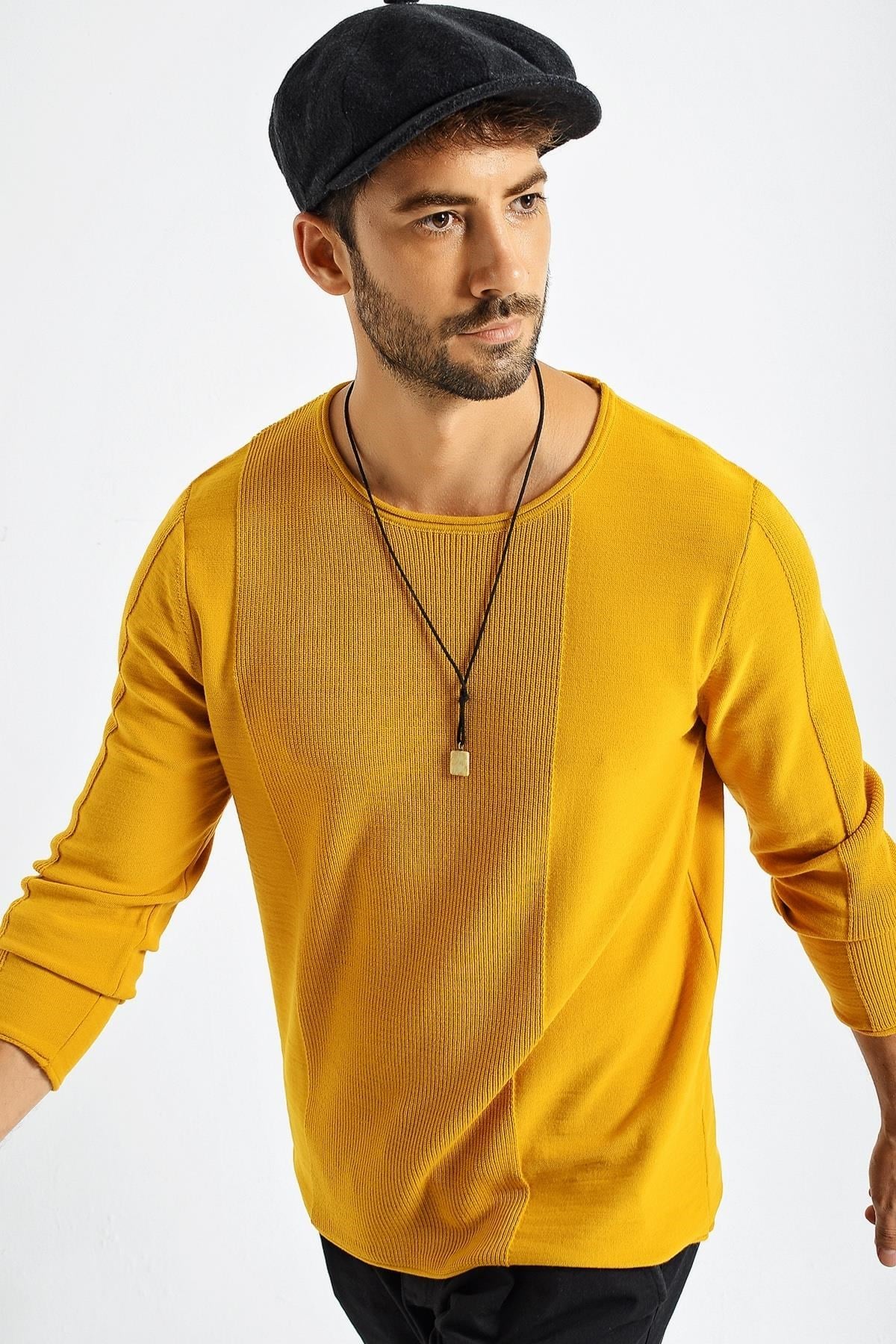 Chuba Erkek Roll Yaka Panel Desen İnce Spor Triko Kazak 21W306