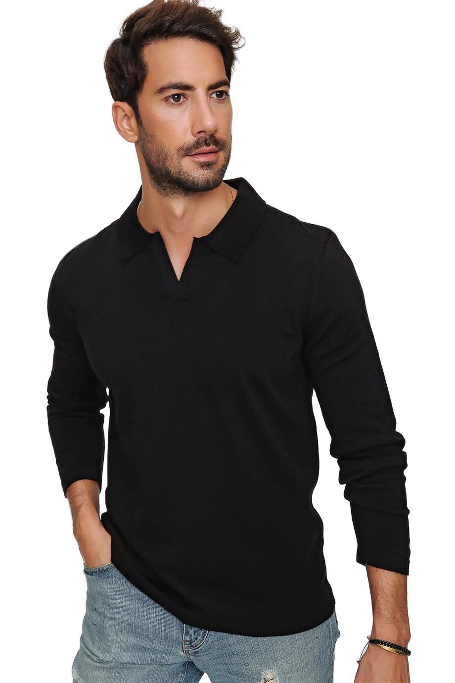 Chuba Erkek Siyah Reddington Polo Yaka Uzun Kollu İnce Triko Kazak 22W403