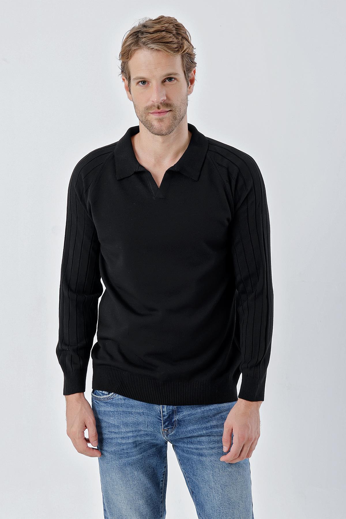 Chuba Erkek Standart Fit Reglan Kol Polo Yaka Triko Kazak Siyah 24W210