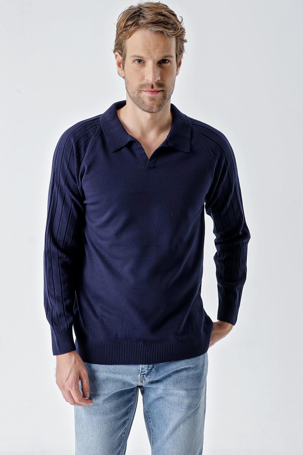 Chuba Erkek Standart Fit Reglan Kol Polo Yaka Triko Kazak Lacivert 24W210