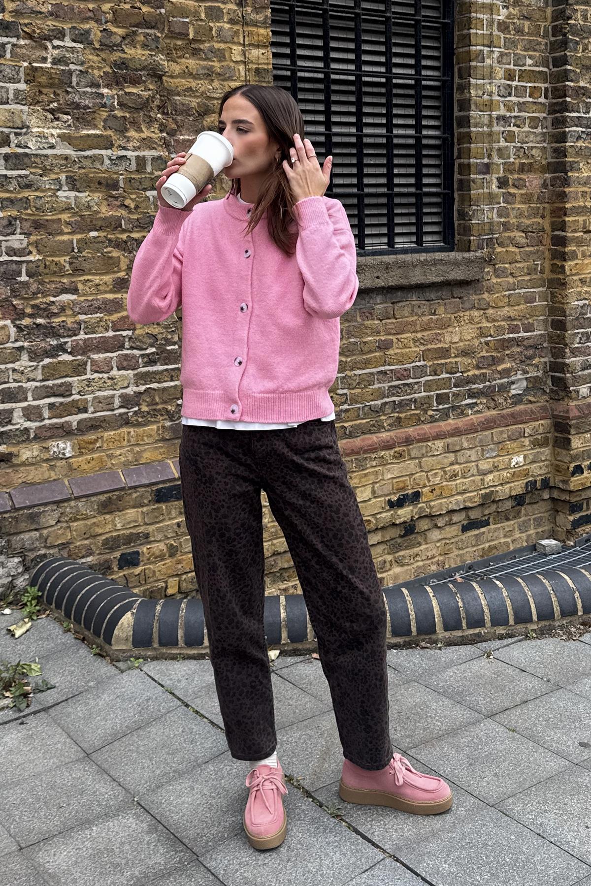 Chuba Kadın Bisiklet Yaka Düğmeli Yumuşak Dokulu Triko Hırka Pembe 26W3033