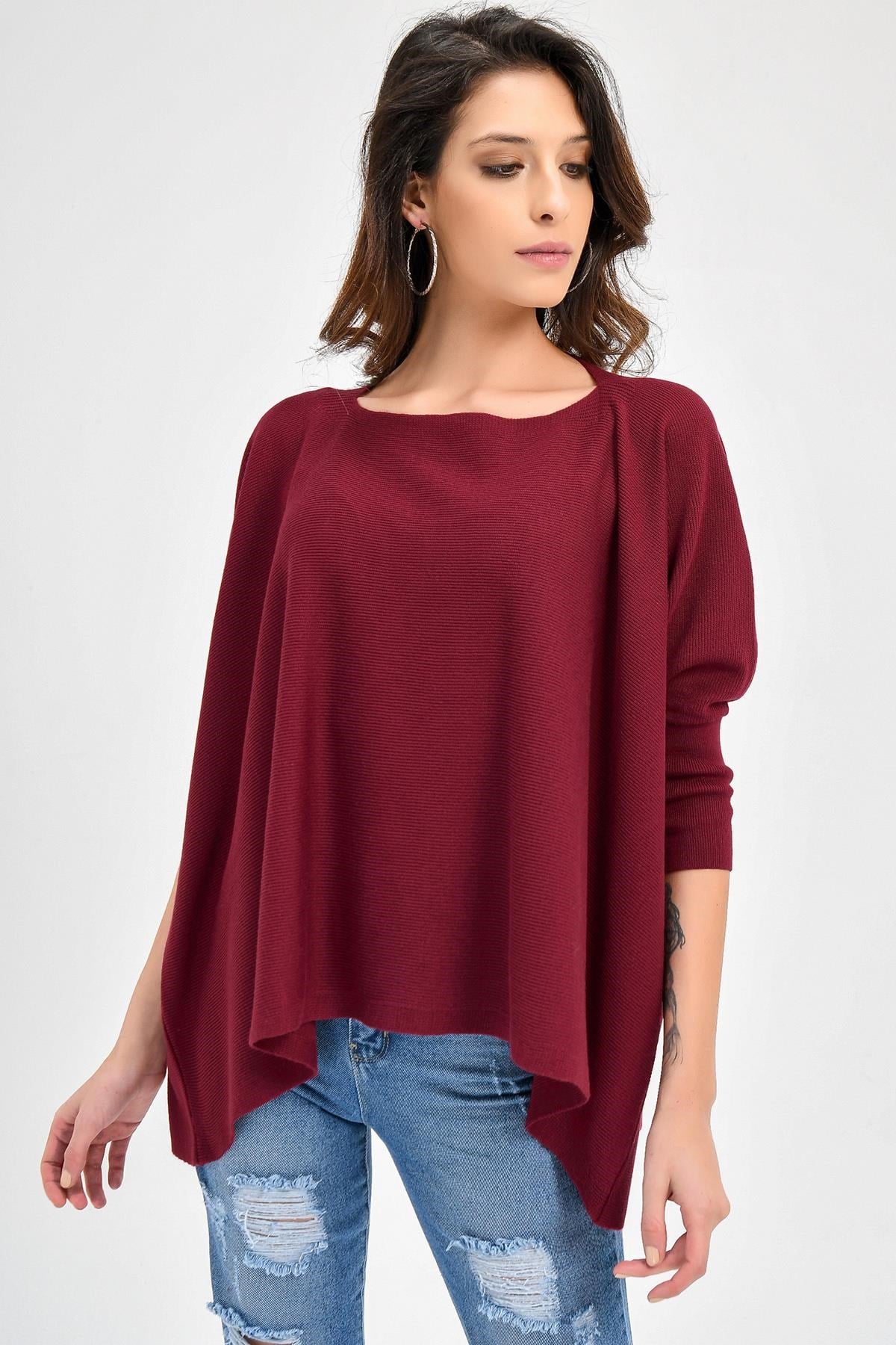 Chuba Kadın Bordo Triko Panço 20W104