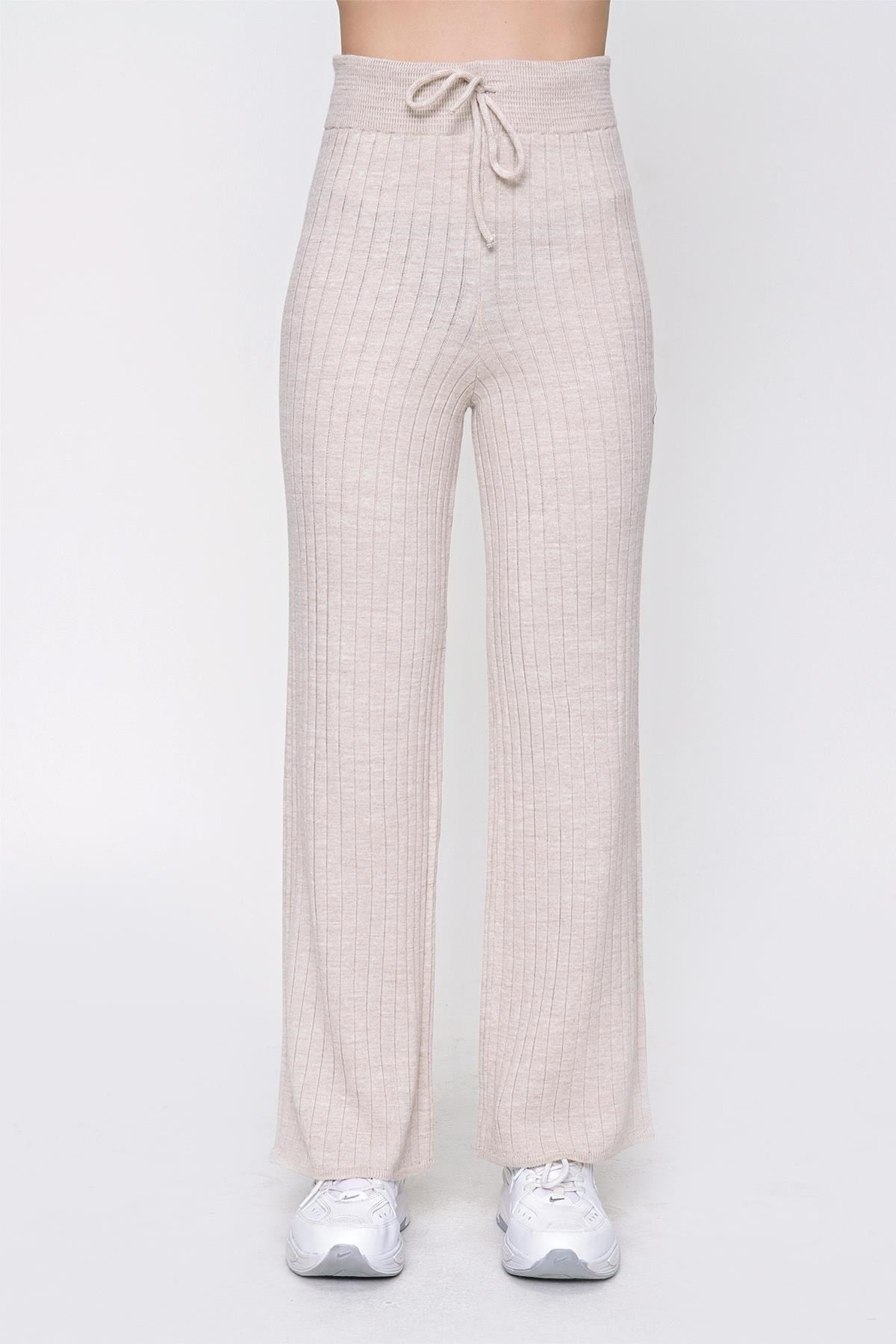 Chuba Kadın Fitilli Triko Pantolon Bej 22WK261