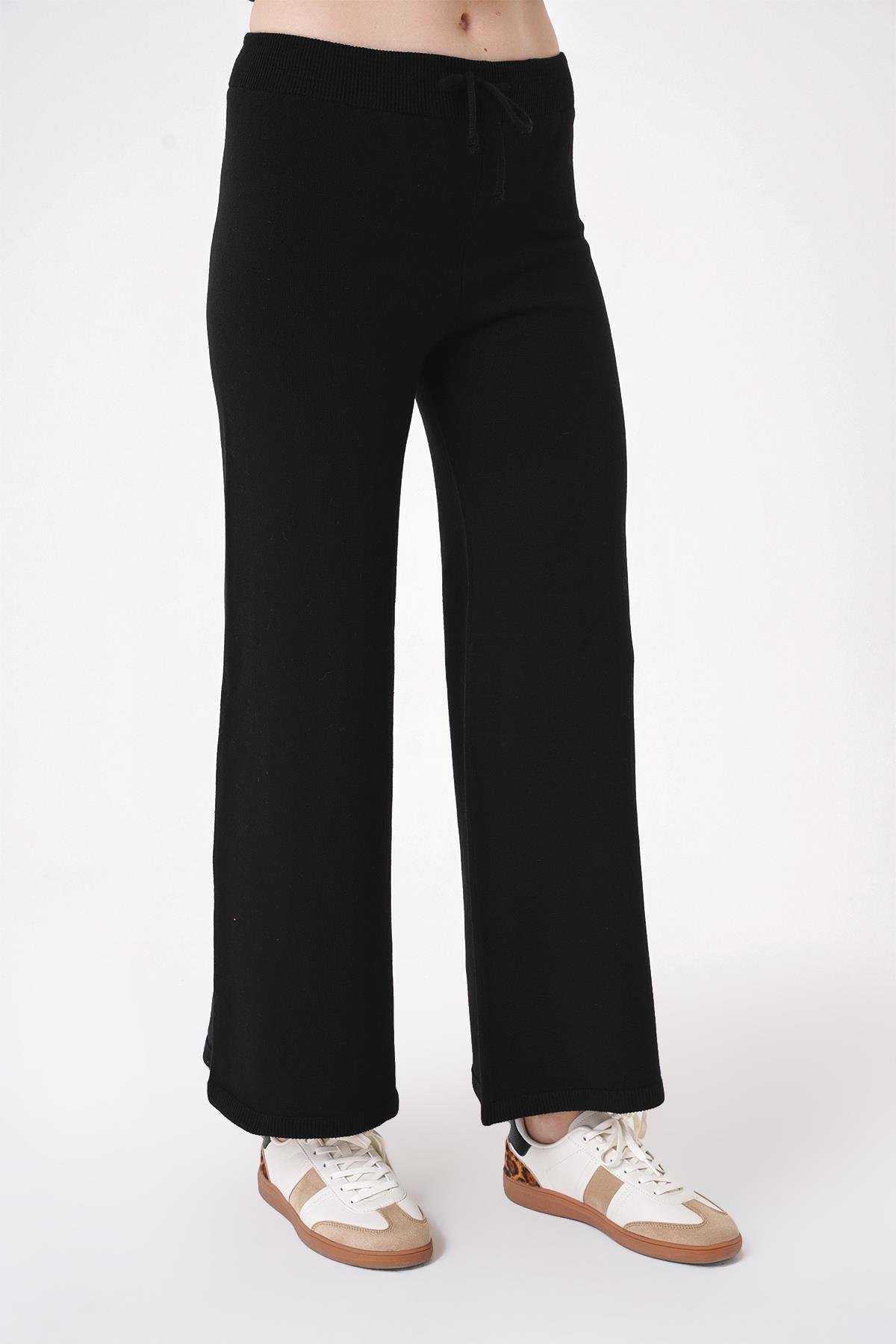 Chuba Kadın Geniş Paça Normal Kalıp Triko Pantolon Siyah 24W120