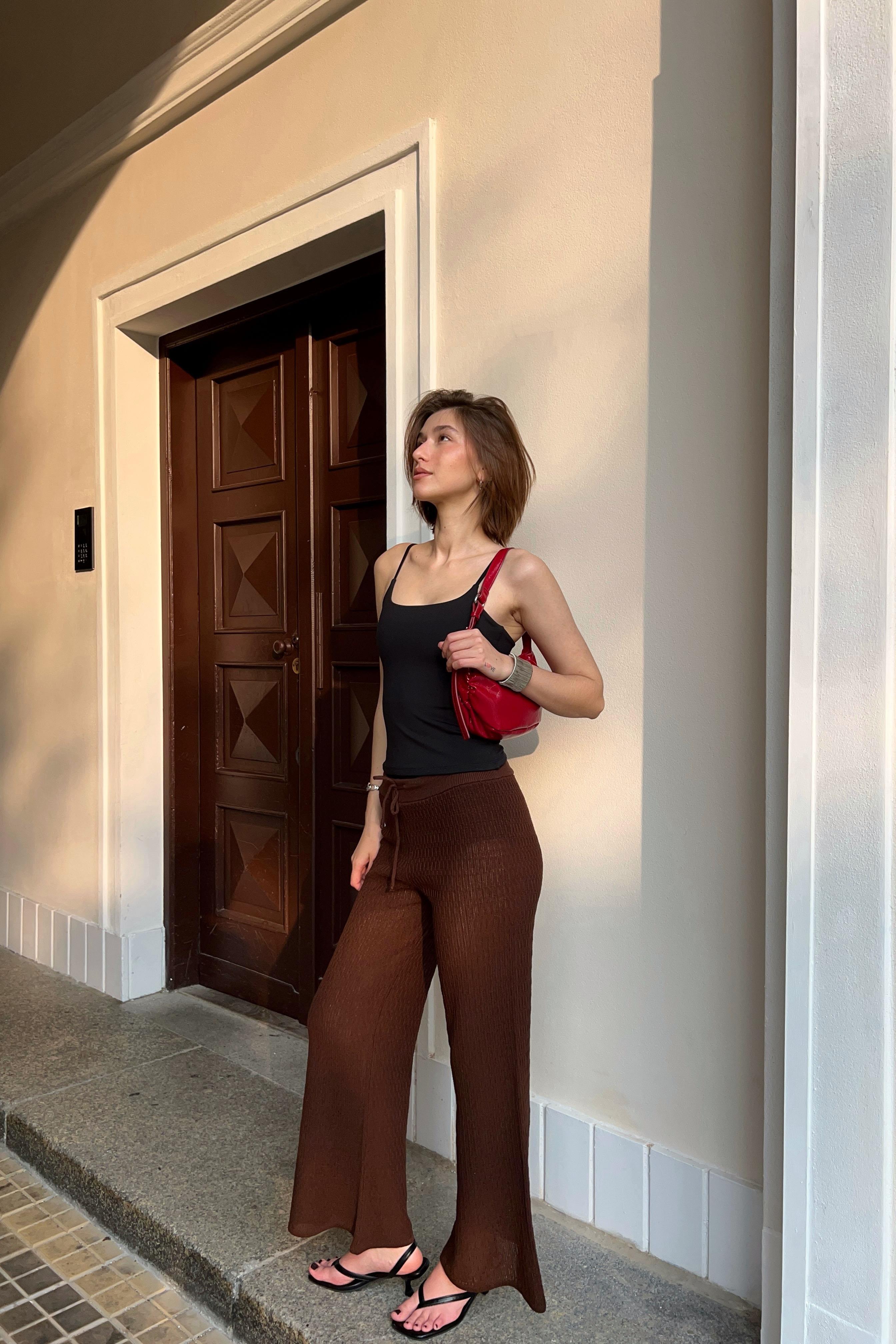 Chuba Kadın İspanyol Paça Triko Flare Fit Desenli Pantolon Kahve 25S3028