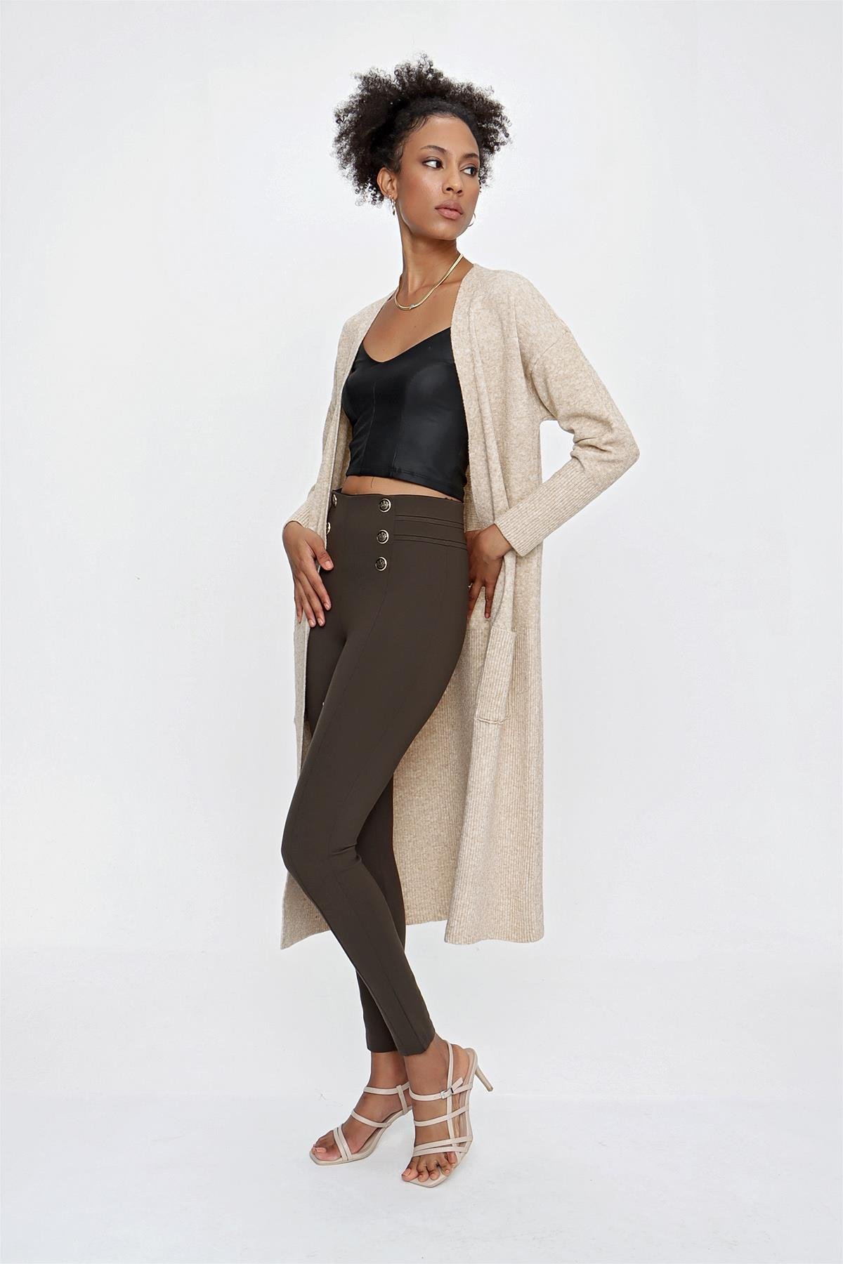 CHUBA Kadın Melanj Uzun Triko Hırka Bej 23W320