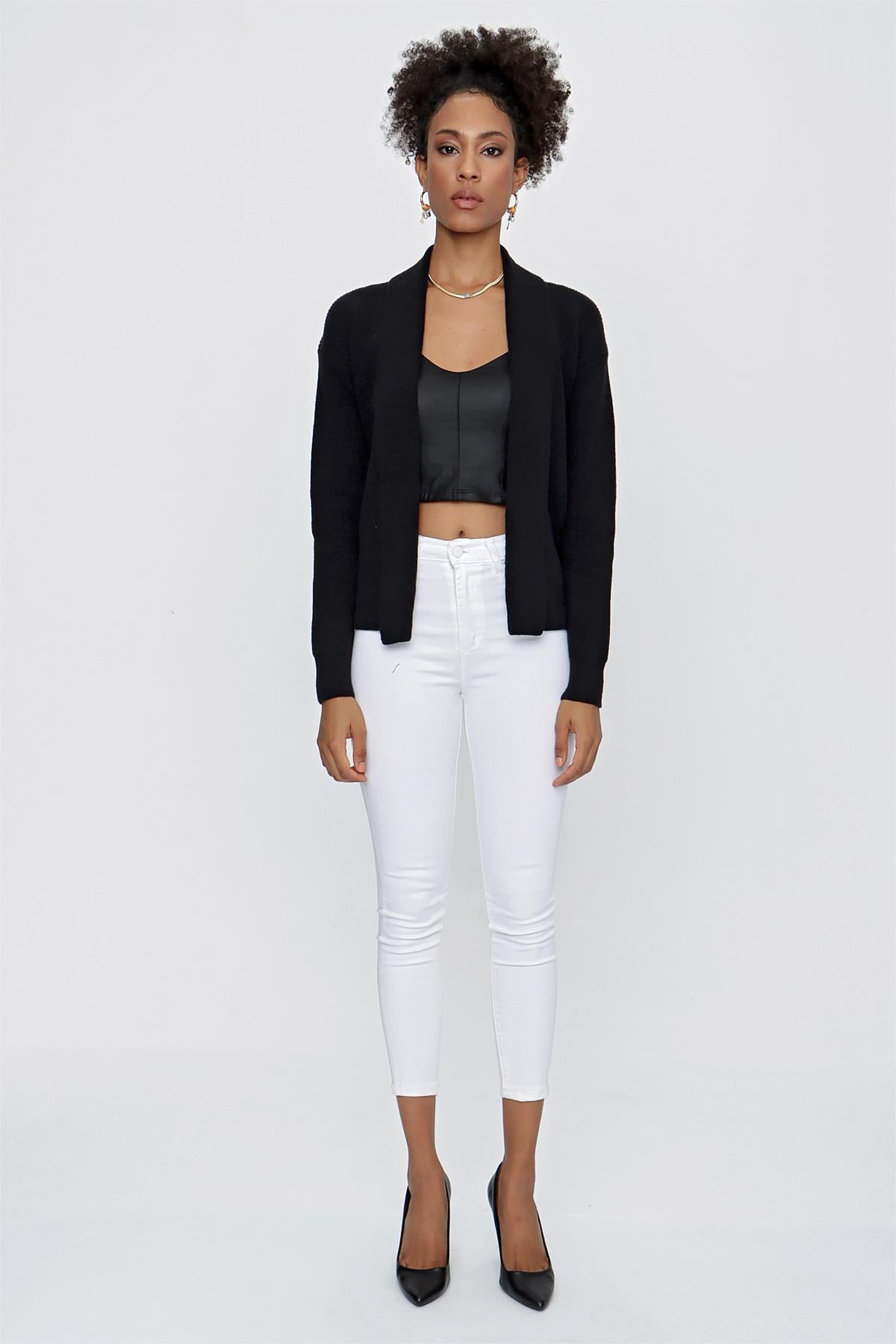 CHUBA Kadın Şal Yaka Melanj Triko Hırka Siyah 23W319