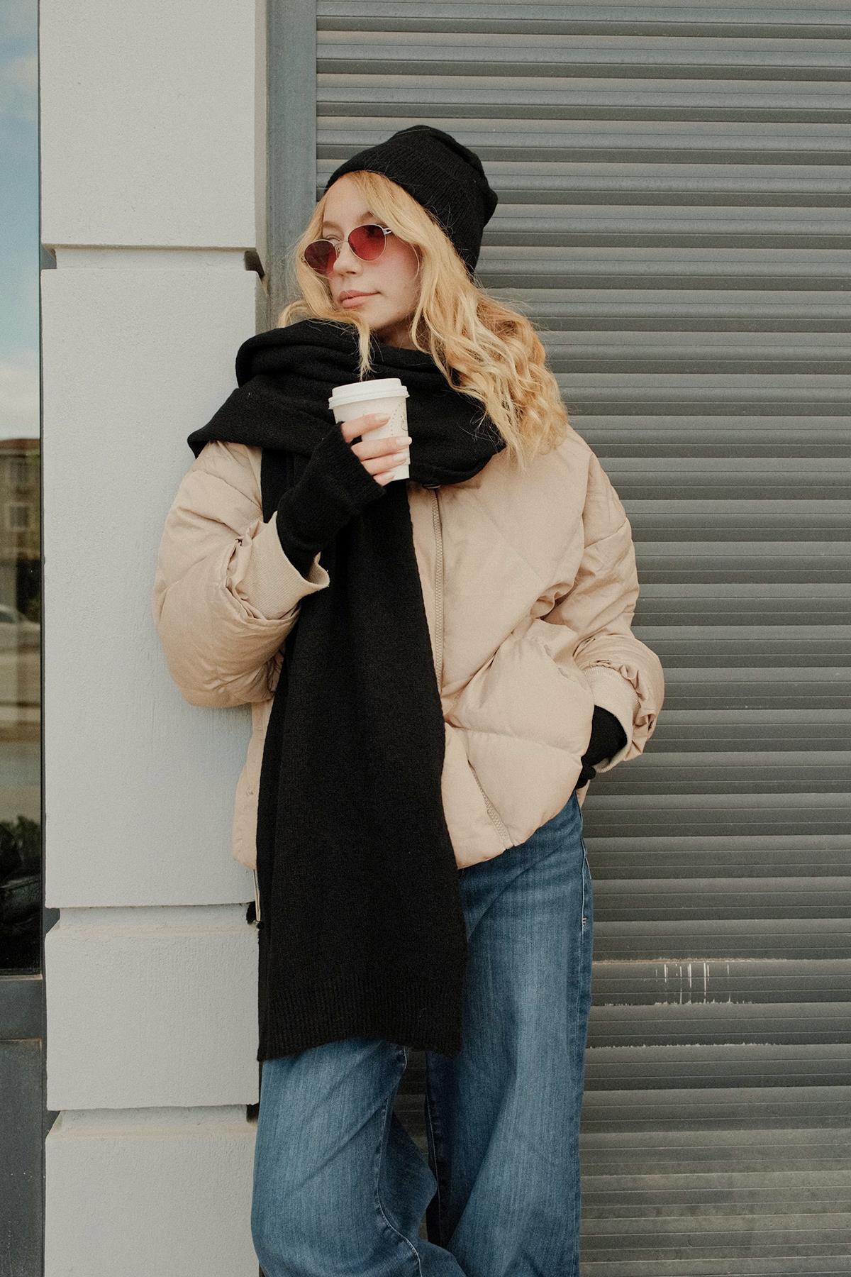 Chuba Kadın Triko Atkı & Bere & Eldiven Üçlü Takım Set Siyah 26W5006