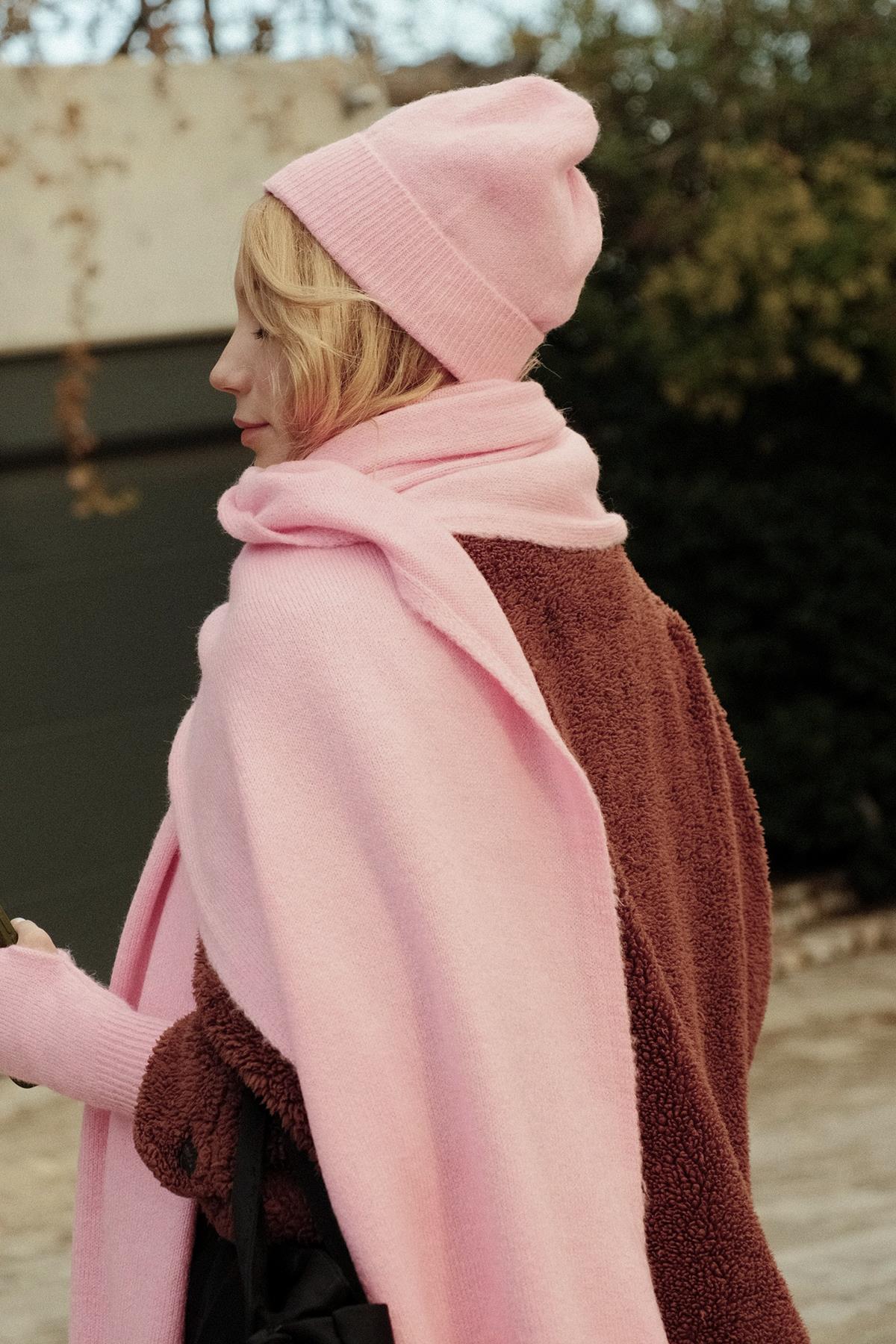 Chuba Kadın Triko Atkı & Bere & Eldiven Üçlü Takım Set Pembe 26W5006