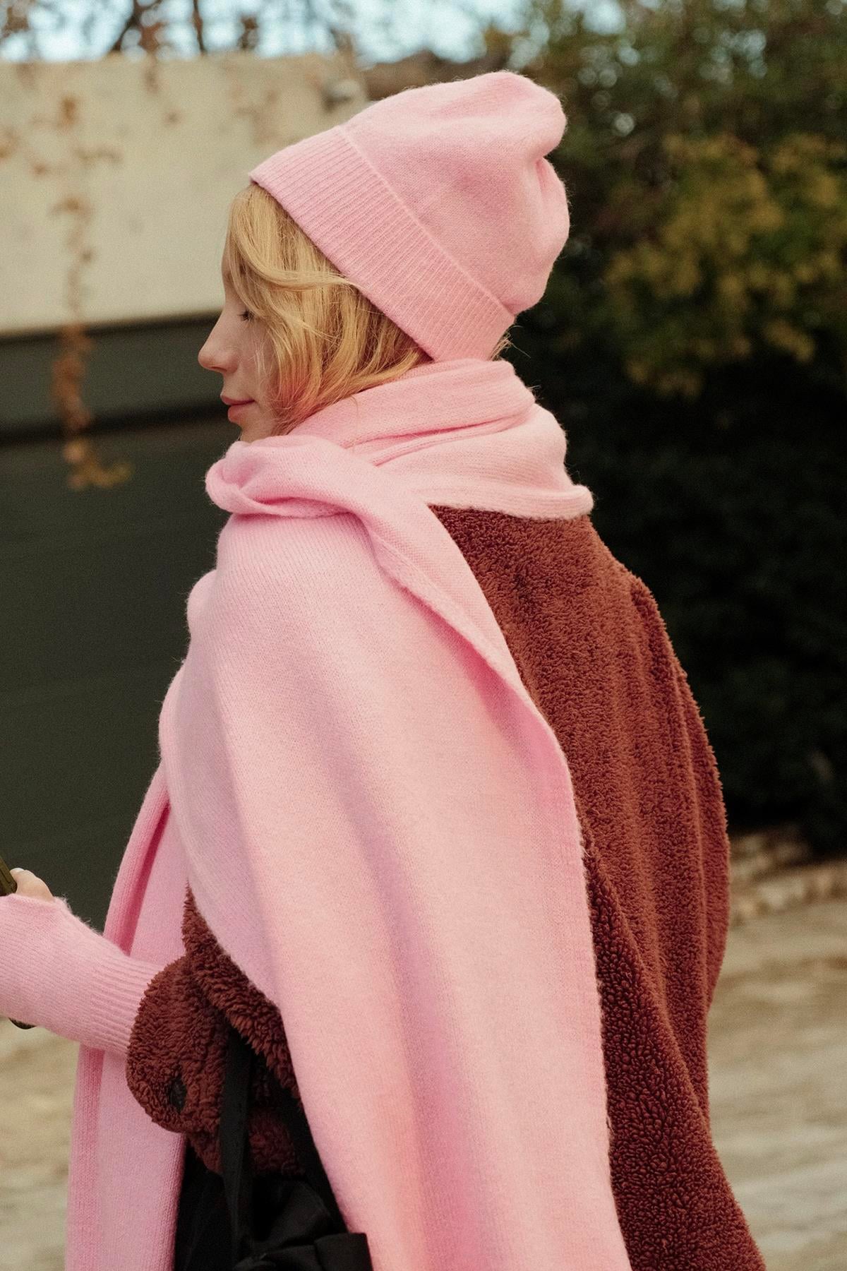 Chuba Kadın Triko Atkı & Bere & Eldiven Üçlü Takım Set Pembe 26W5006