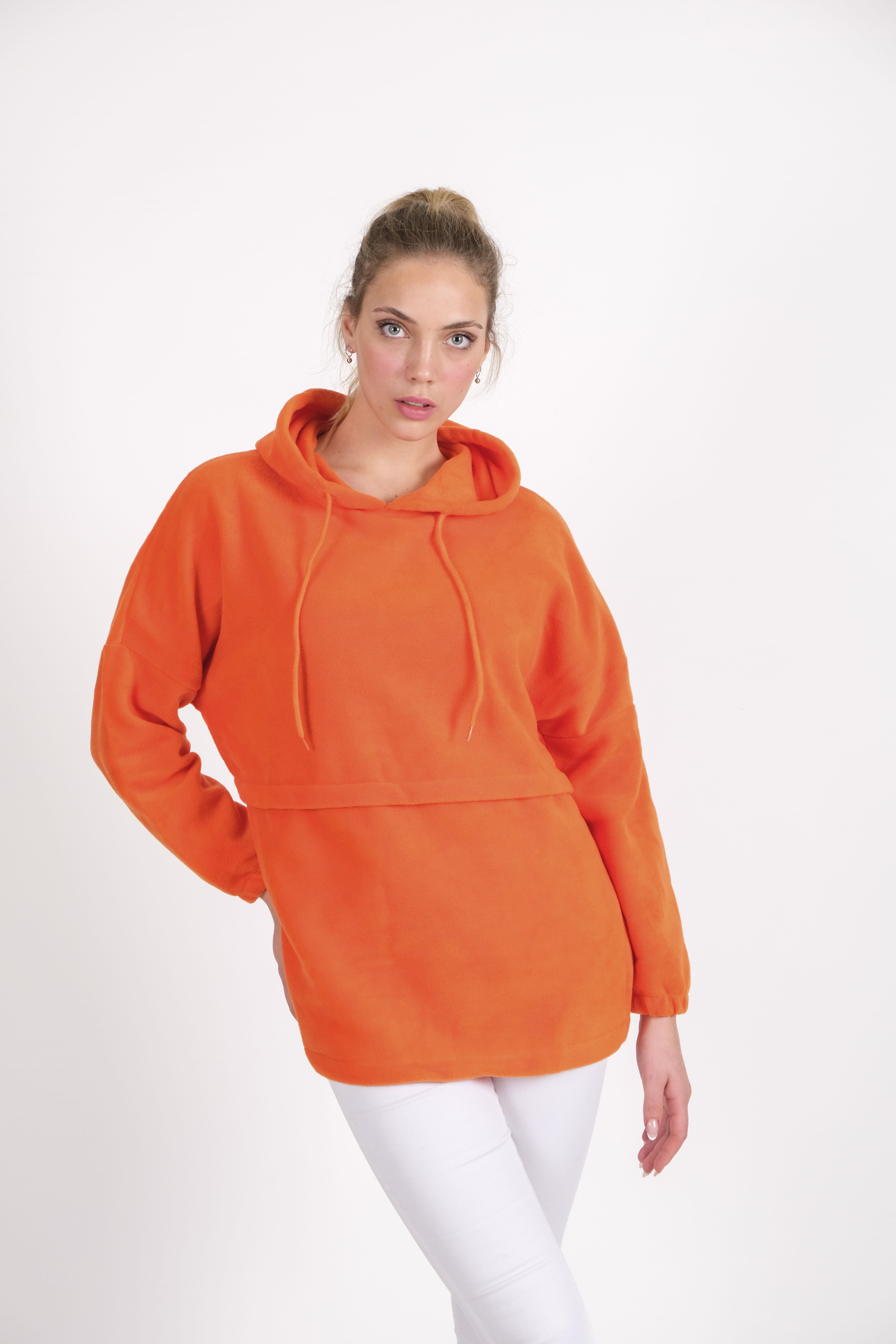 CHUBA Kadın Turuncu Kapüşonlu Oversize Outdoor Retro Polar Hoodie 22WK299