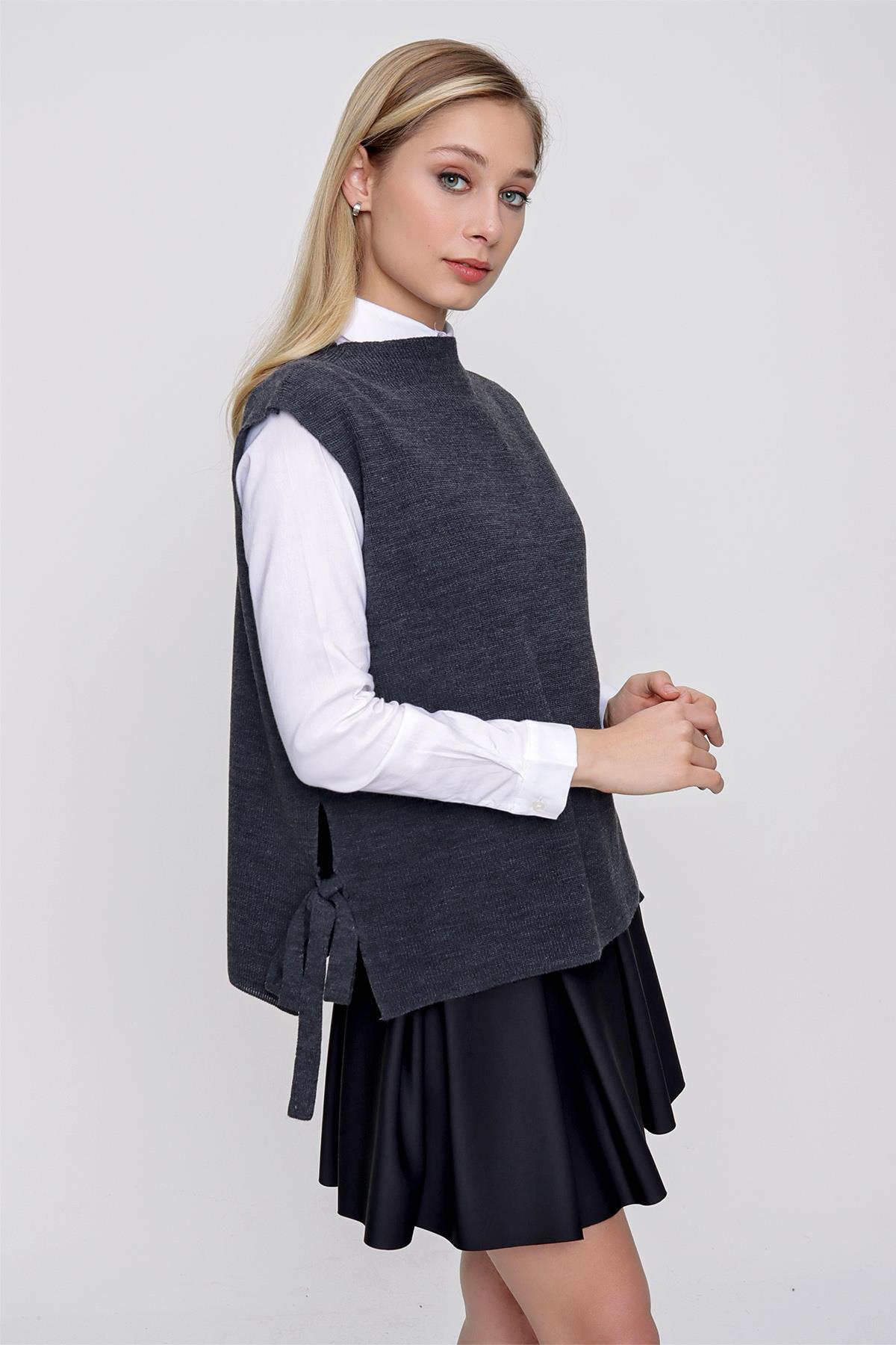 Chuba Kadın Yandan Bağlamalı Triko Süveter Antrasit 22WK252