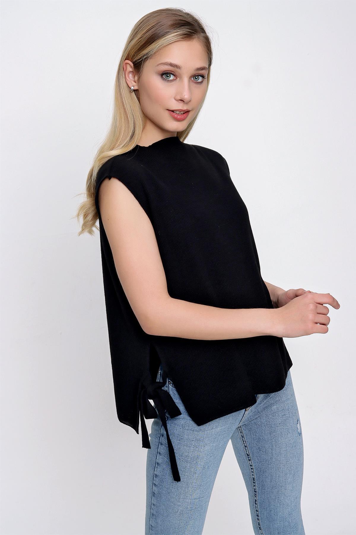 Chuba Kadın Yandan Bağlamalı Triko Süveter Siyah 22WK252