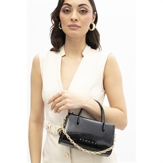 Sisley Sly 340 Kadın El Çantası Siyah Rugan