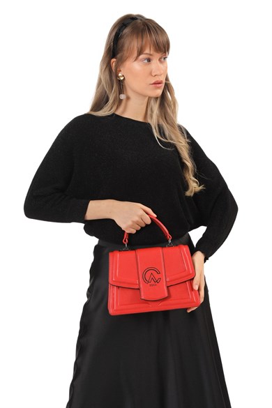 Amora Kırmızı Kapaklı Bombeli El-Çapraz Bayan Çanta