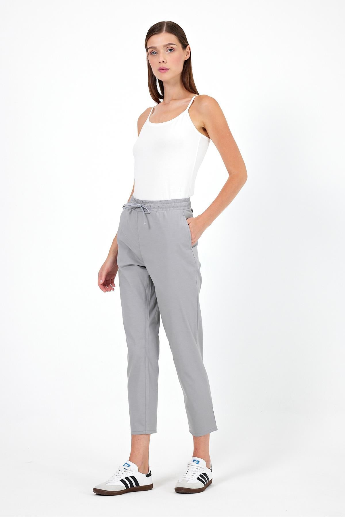 Alian Beli Lastikli Çizgili Summer Gabardin Pantolon