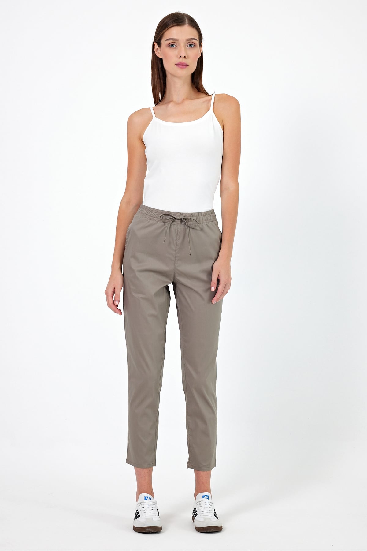 Alian Beli Lastikli Gabardin Pantolon - HAKİ