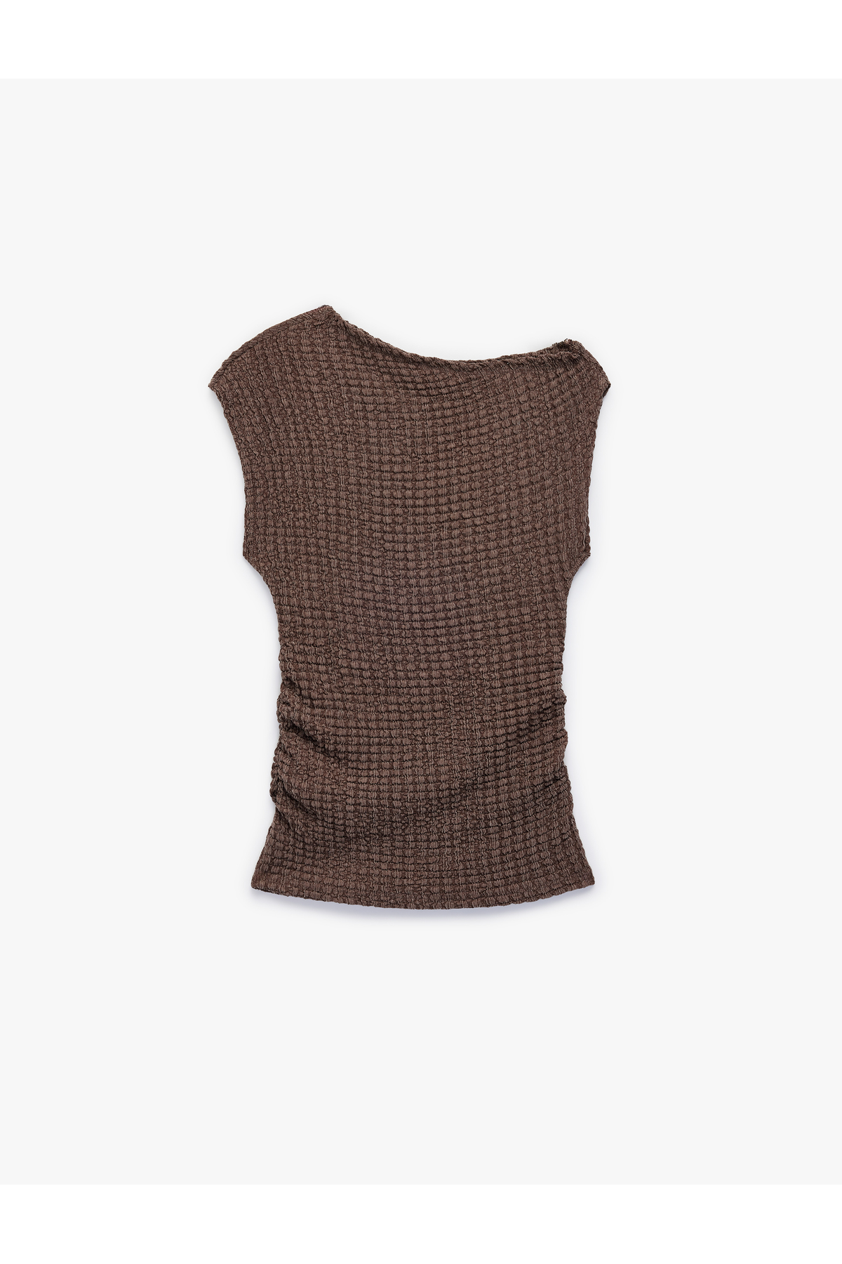 Asimetrik Yaka Kolsuz Viskon Karışımlı Dokulu Crop Bluz