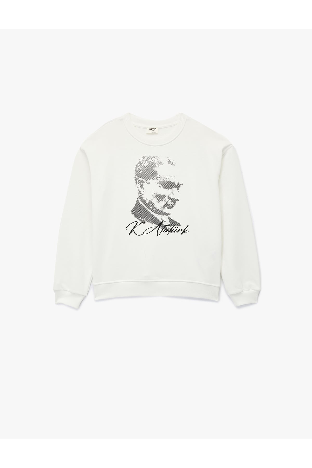 Atatürk Baskılı Uzun Kollu Bisiklet Yaka Pamuklu Sweatshirt