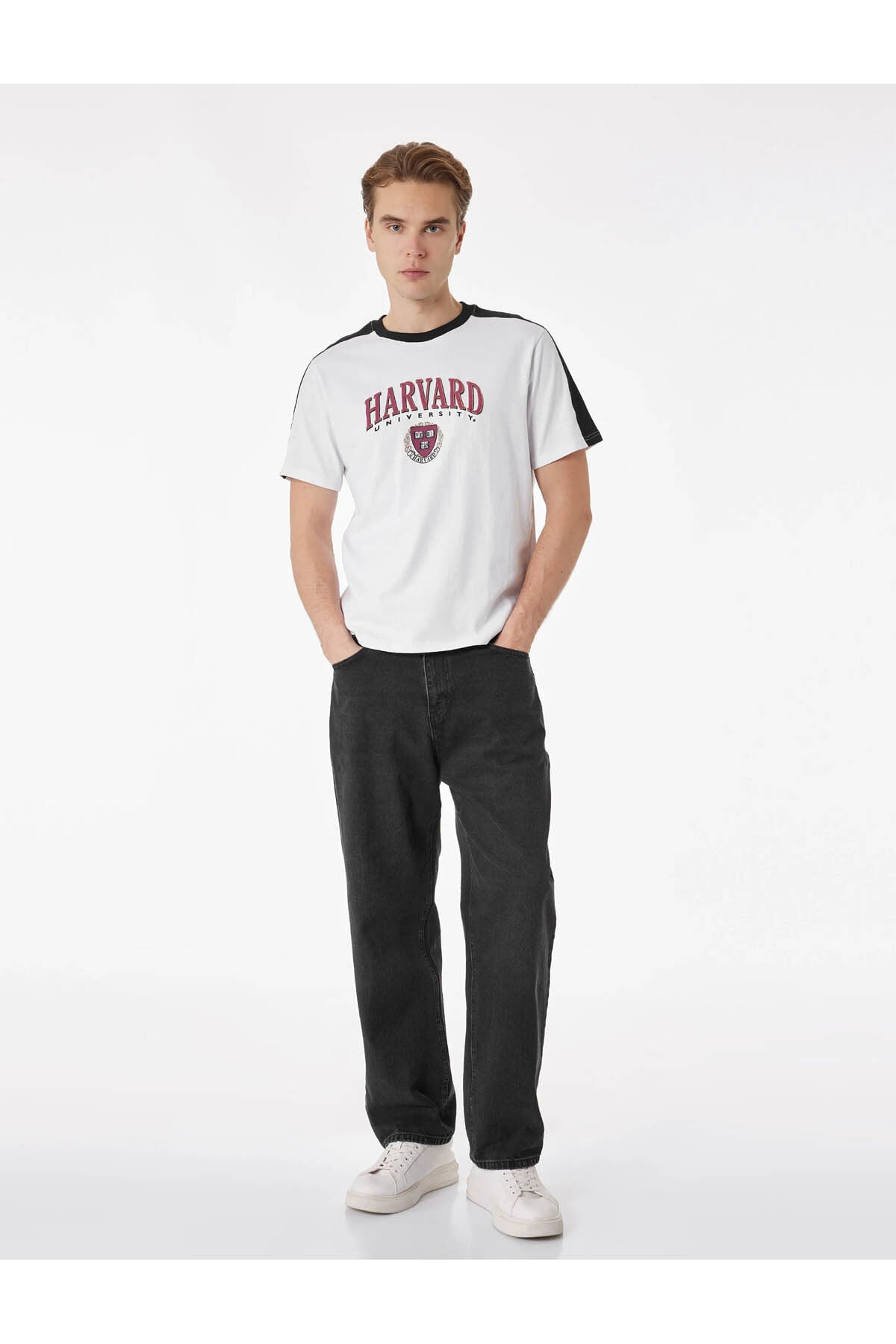 Baskılı Harvard Lisanslı Beyaz Erkek T-Shirt 6SAM10035MK