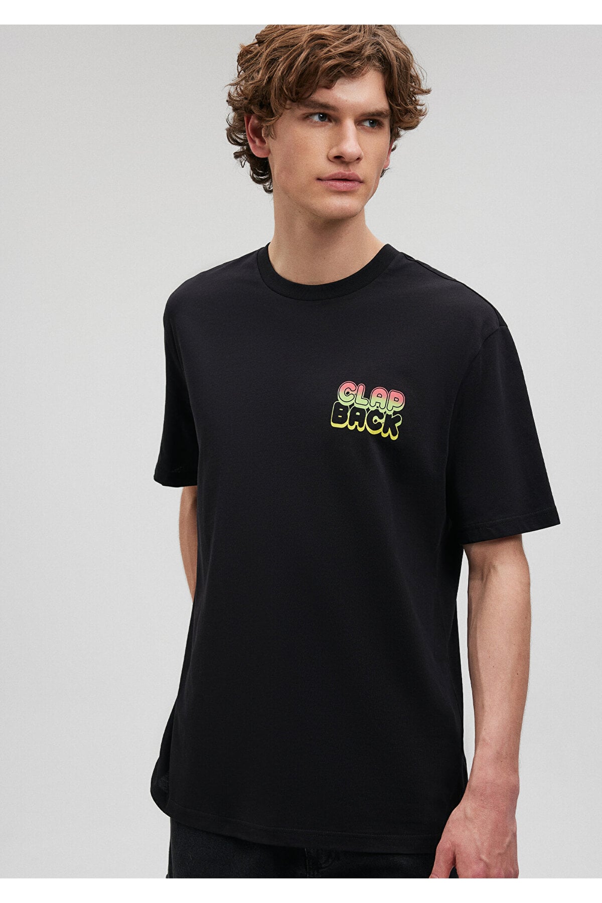 Baskılı Siyah Tişört Loose Fit / Bol Rahat Kesim 0612109-900
