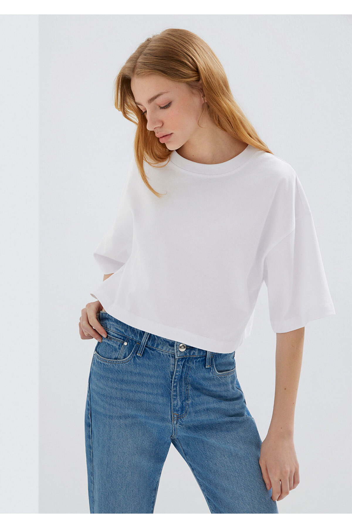 Beyaz Crop Basic Tişört Crop / Kısa Kesim 1612377-620