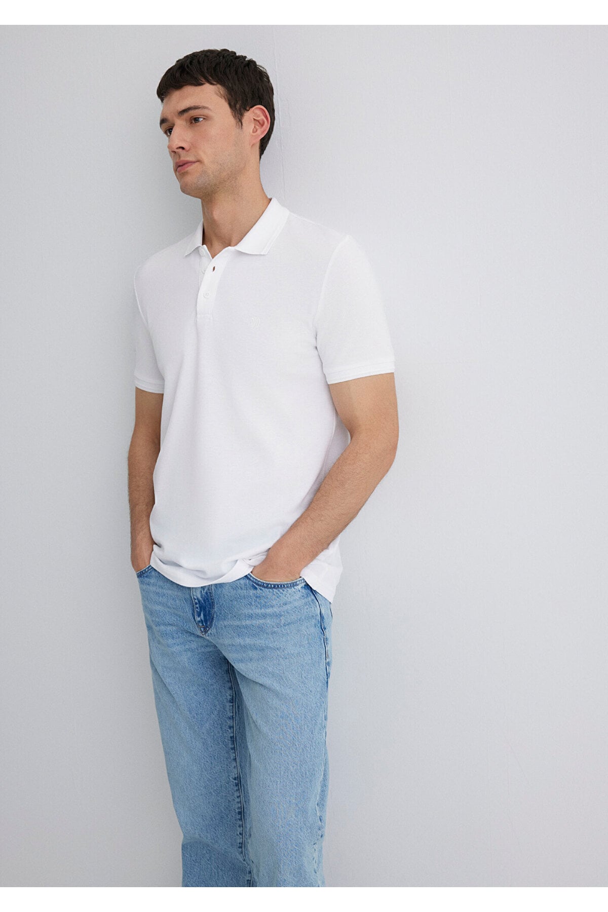 Beyaz Polo Tişört Slim Fit / Dar Kesim 064946-27879