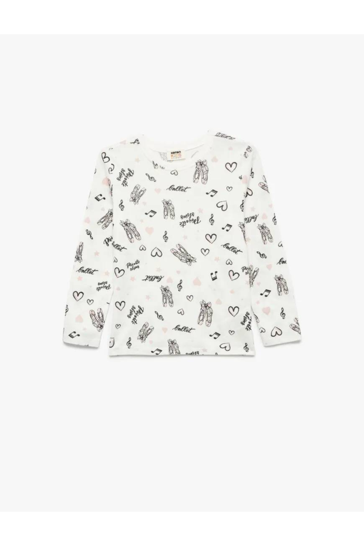 Bisiklet Yaka Bale Baskılı Ekru Kız Çocuk Uzun Kollu T-shirt 6Wkg10140Ak