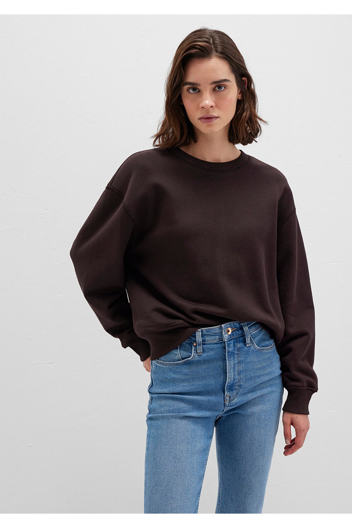 Bisiklet Yaka Kahverengi Sweatshirt 1S10390-70240