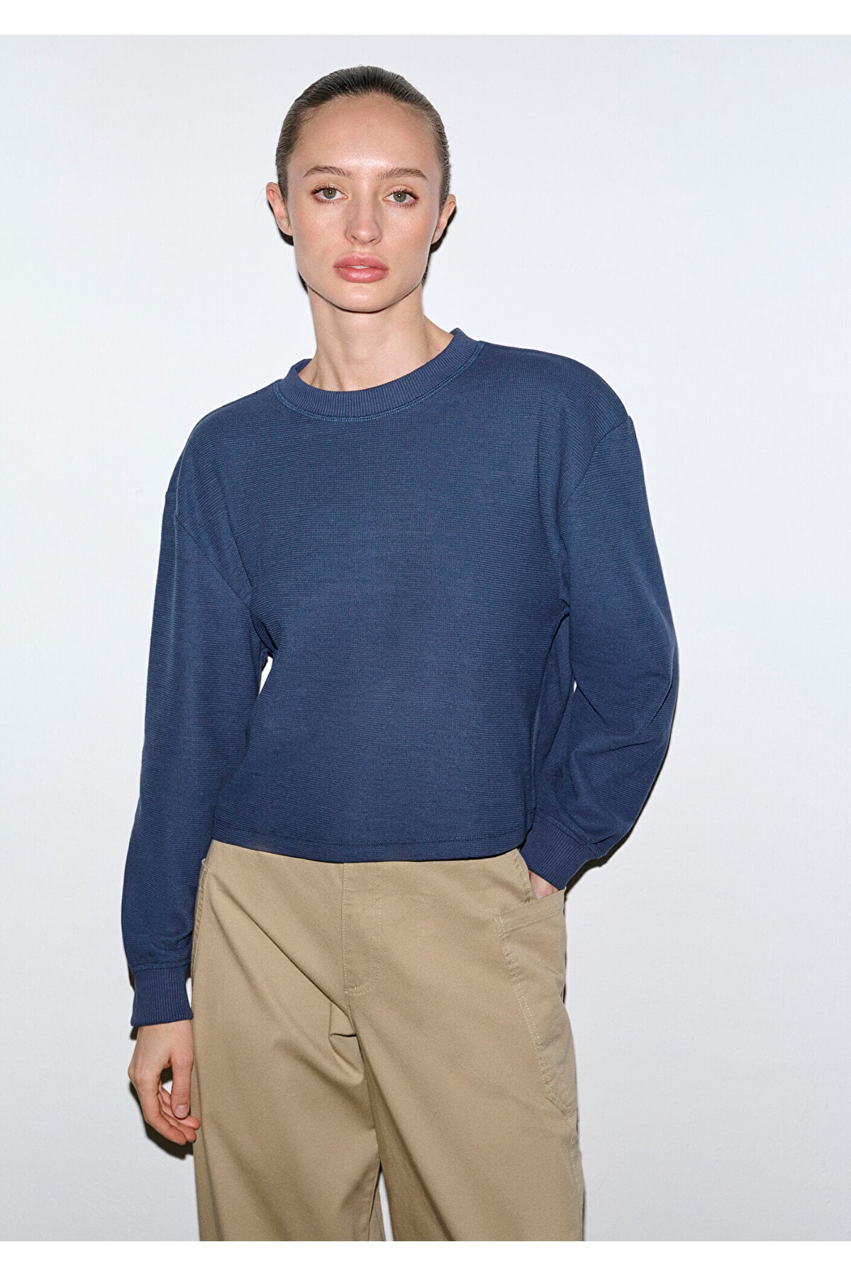 Bisiklet Yaka Lacivert Sweatshirt 1S10508-70487