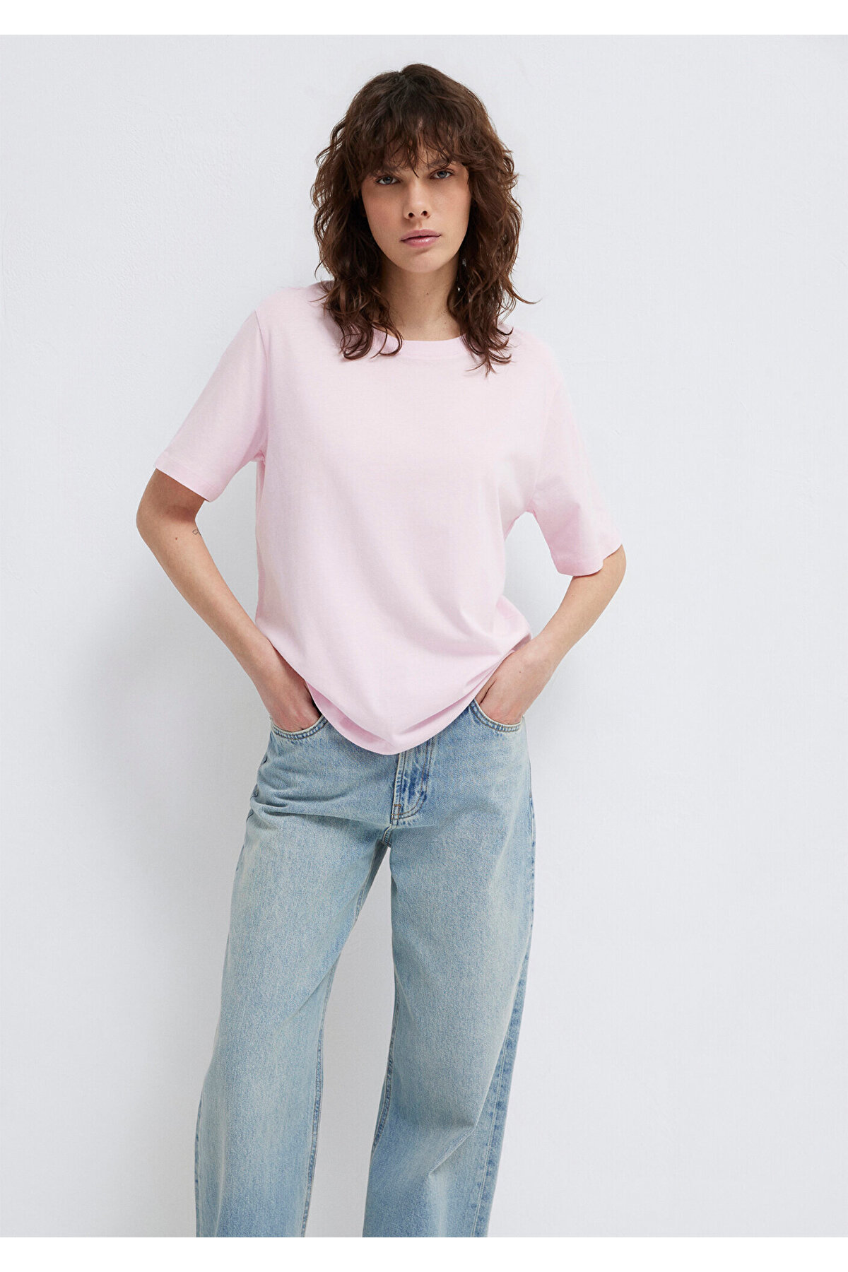 Bisiklet Yaka Pembe Basic Tişört Regular Fit / Normal Kesim 1600955-89200