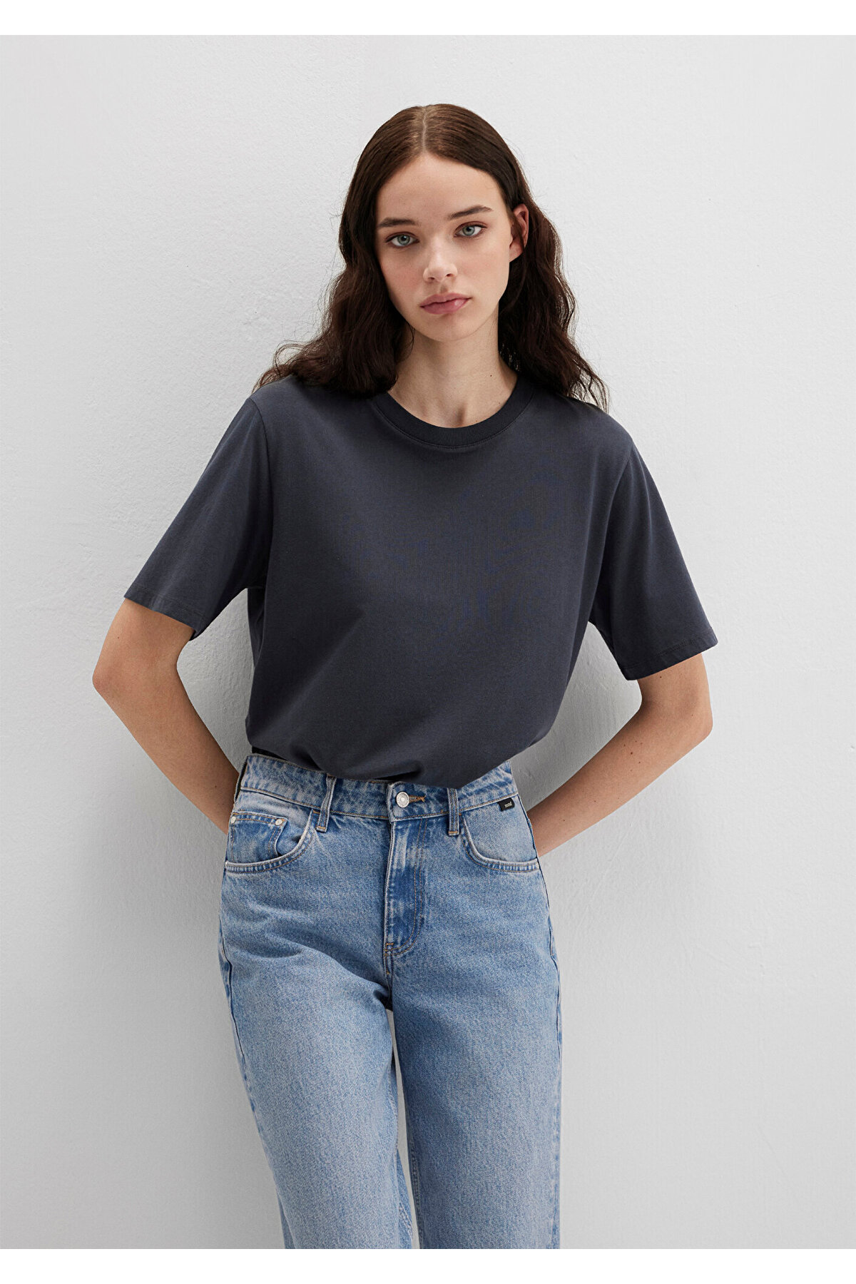 Biskilet Yaka Lacivert Basic Tişört Regular Fit / Normal Kesim 1600955-70726